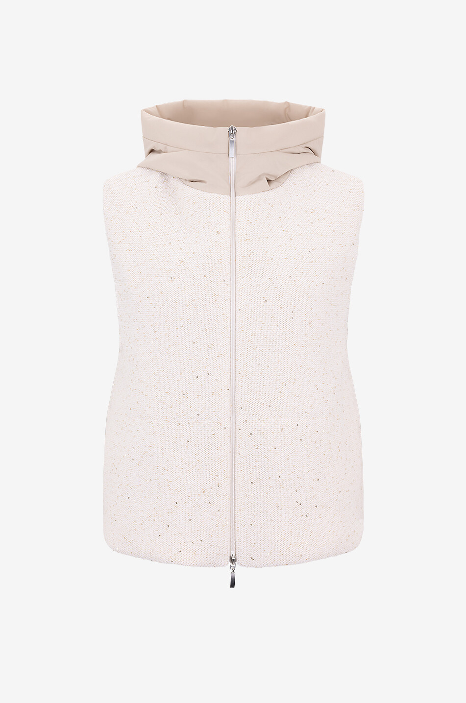 Gilet en maille à sequins et tissu technique à capuche