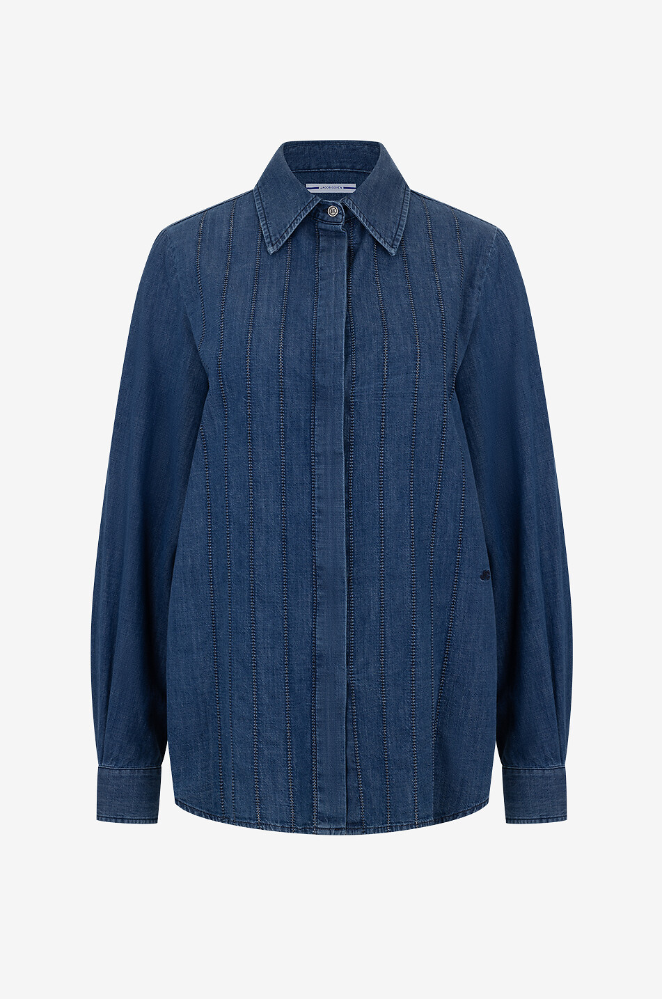 Denim-Hemd mit langen Puffärmeln