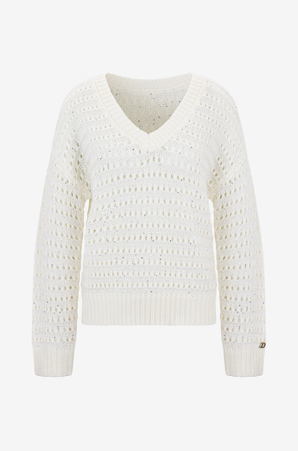 Pull col en V ajouré à sequins