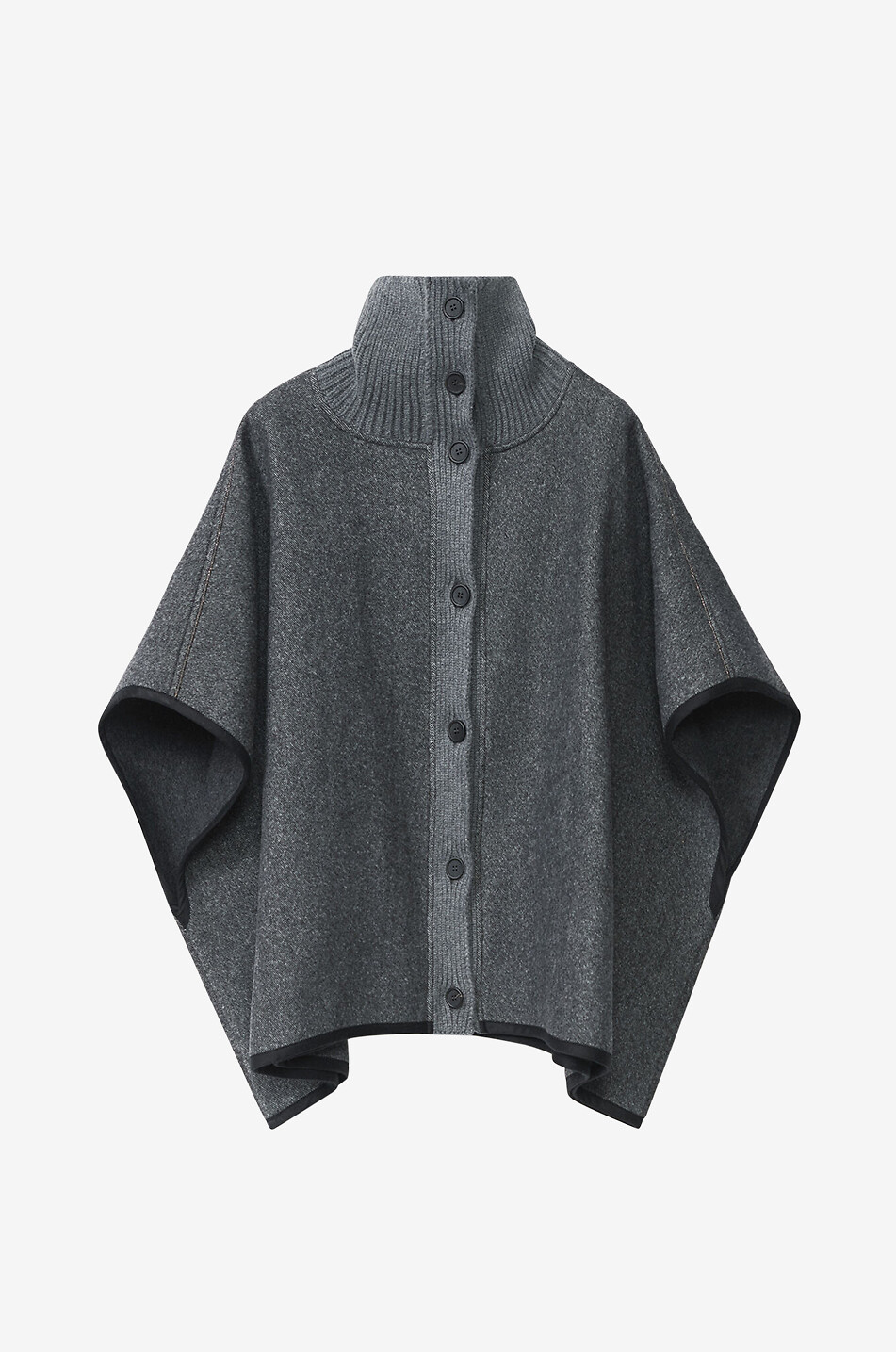 Zweilagiges Woll-Twill-Cape mit Strick-Stehkragen