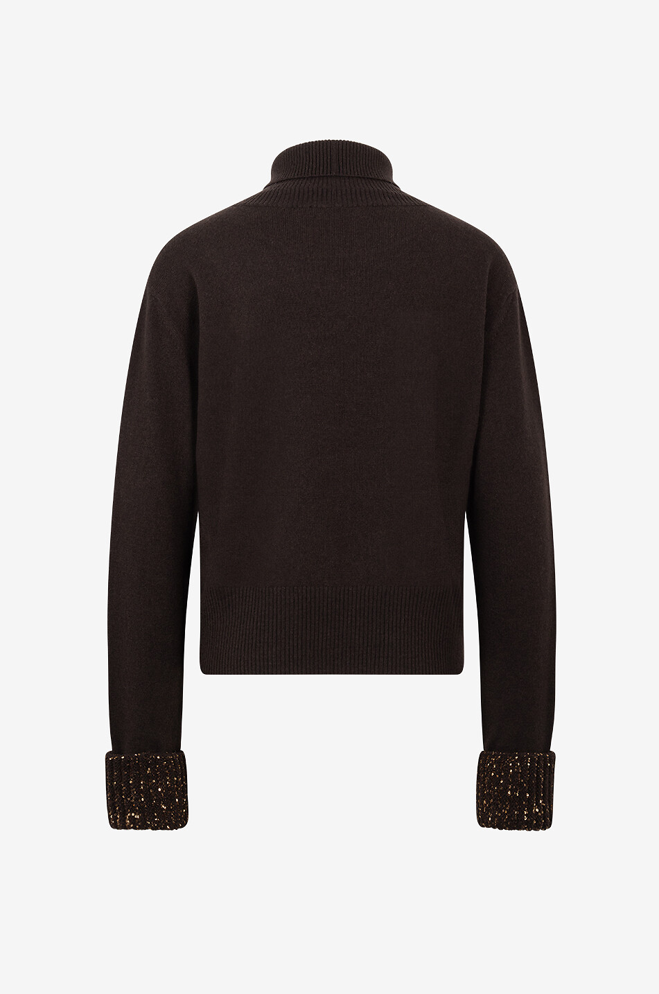 Weiter Feinstrick-Rollkragenpullover mit Pailletten-Manschetten