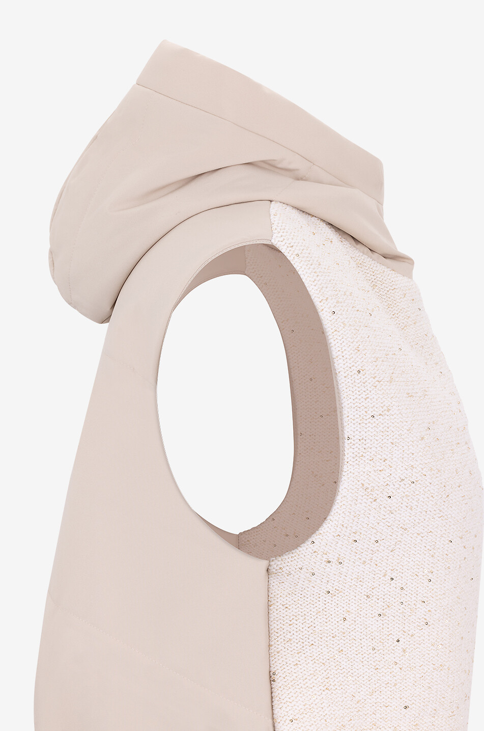 Gilet en maille à sequins et tissu technique à capuche