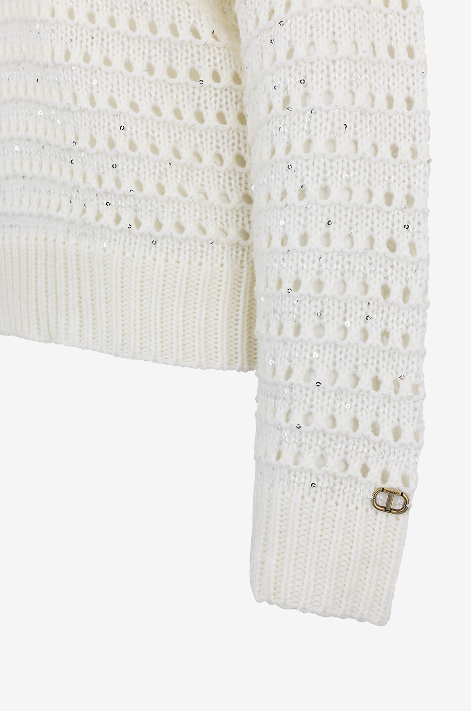 Pull col en V ajouré à sequins