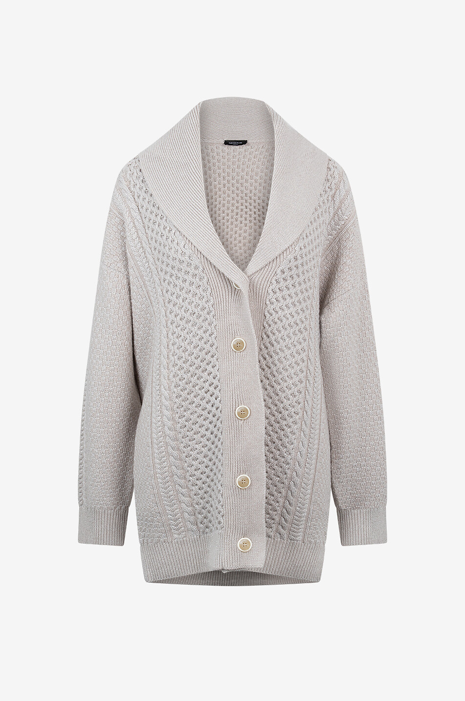 Manteau en maille torsadée scintillante à col châle