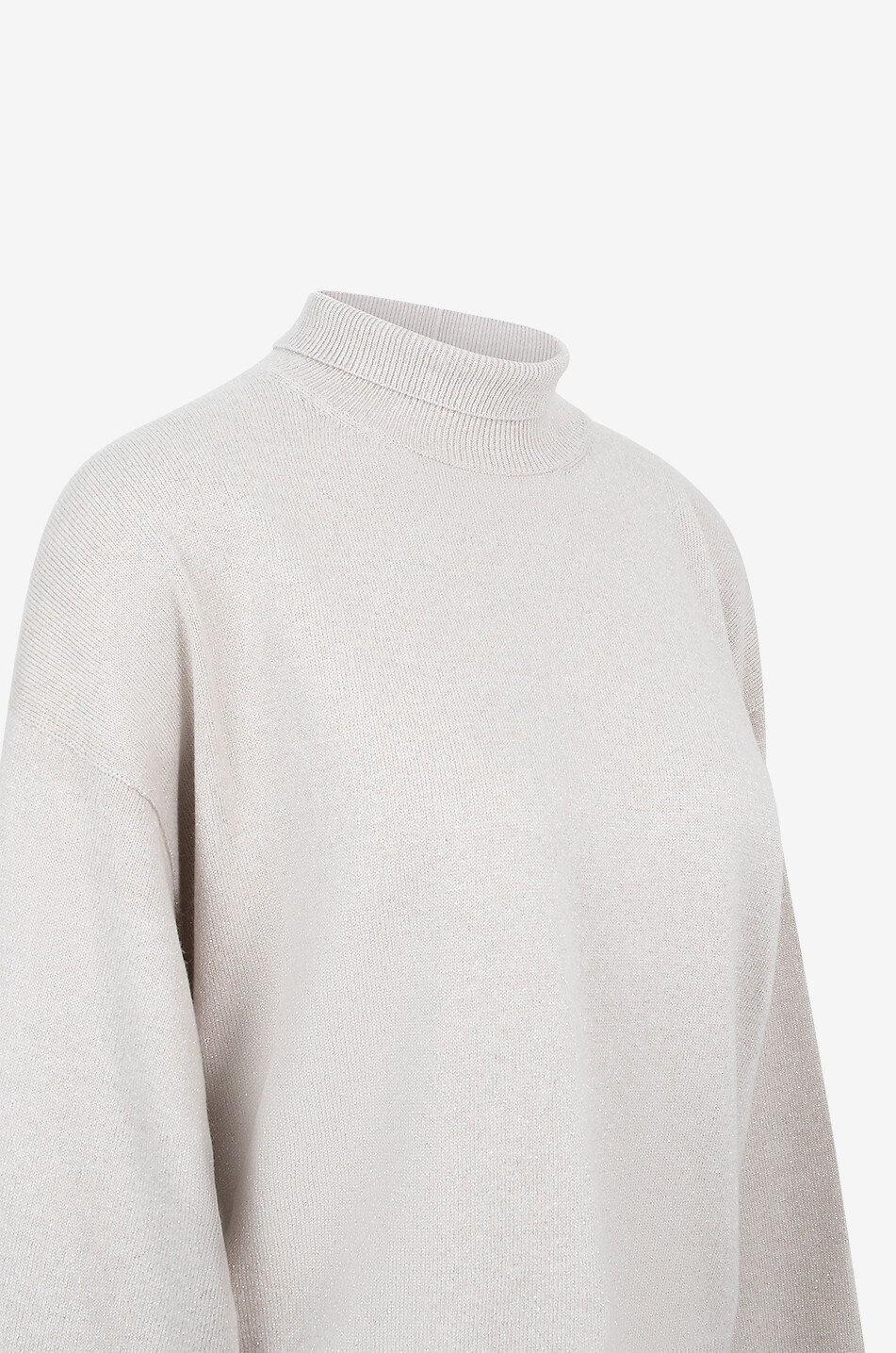 FABIANA FILIPPI Pull boxy fin en laine mélangée scintillante à col entonnoir Femme Beige clair 3