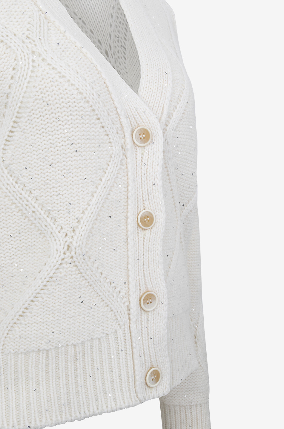 FABIANA FILIPPI Cardigan à col V en maille torsadée à sequins Femme BLANC CASSE 3