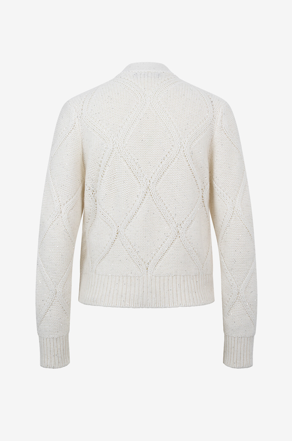 FABIANA FILIPPI Cardigan à col V en maille torsadée à sequins Femme BLANC CASSE 2