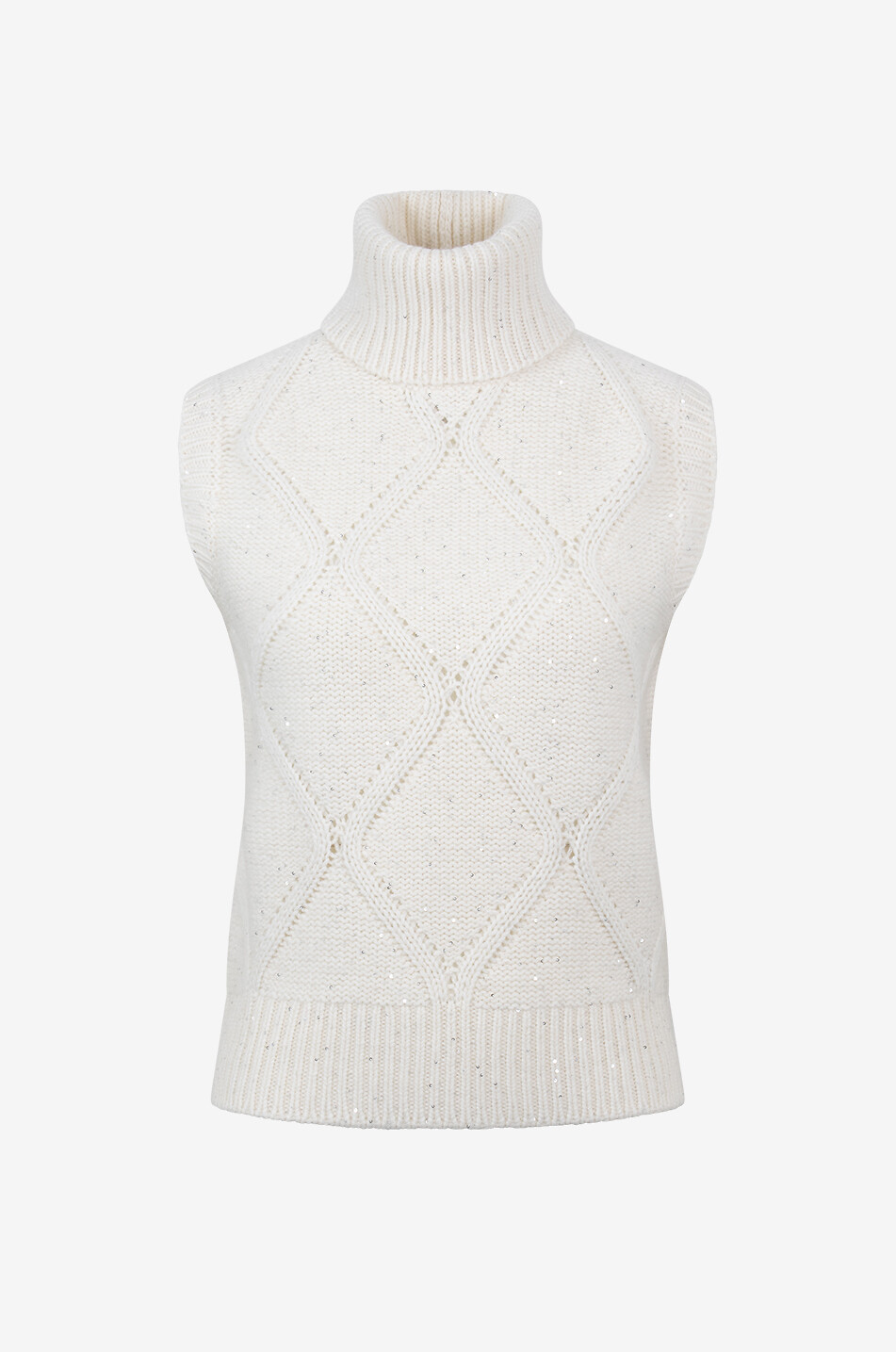 Pull torsadé sans manches à col roulé en fil Platinum