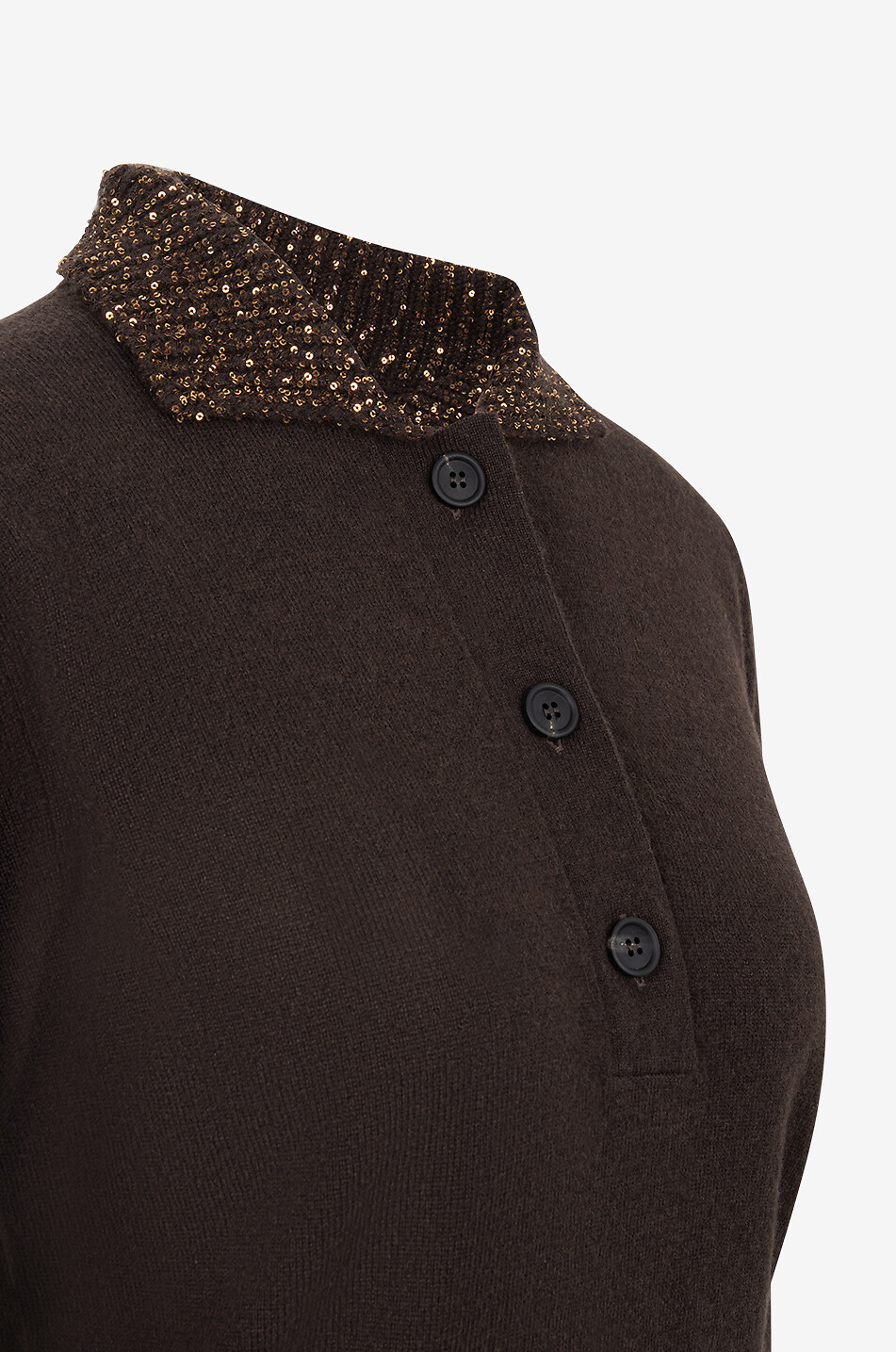 Wool blend polo jumper with sequinned collar