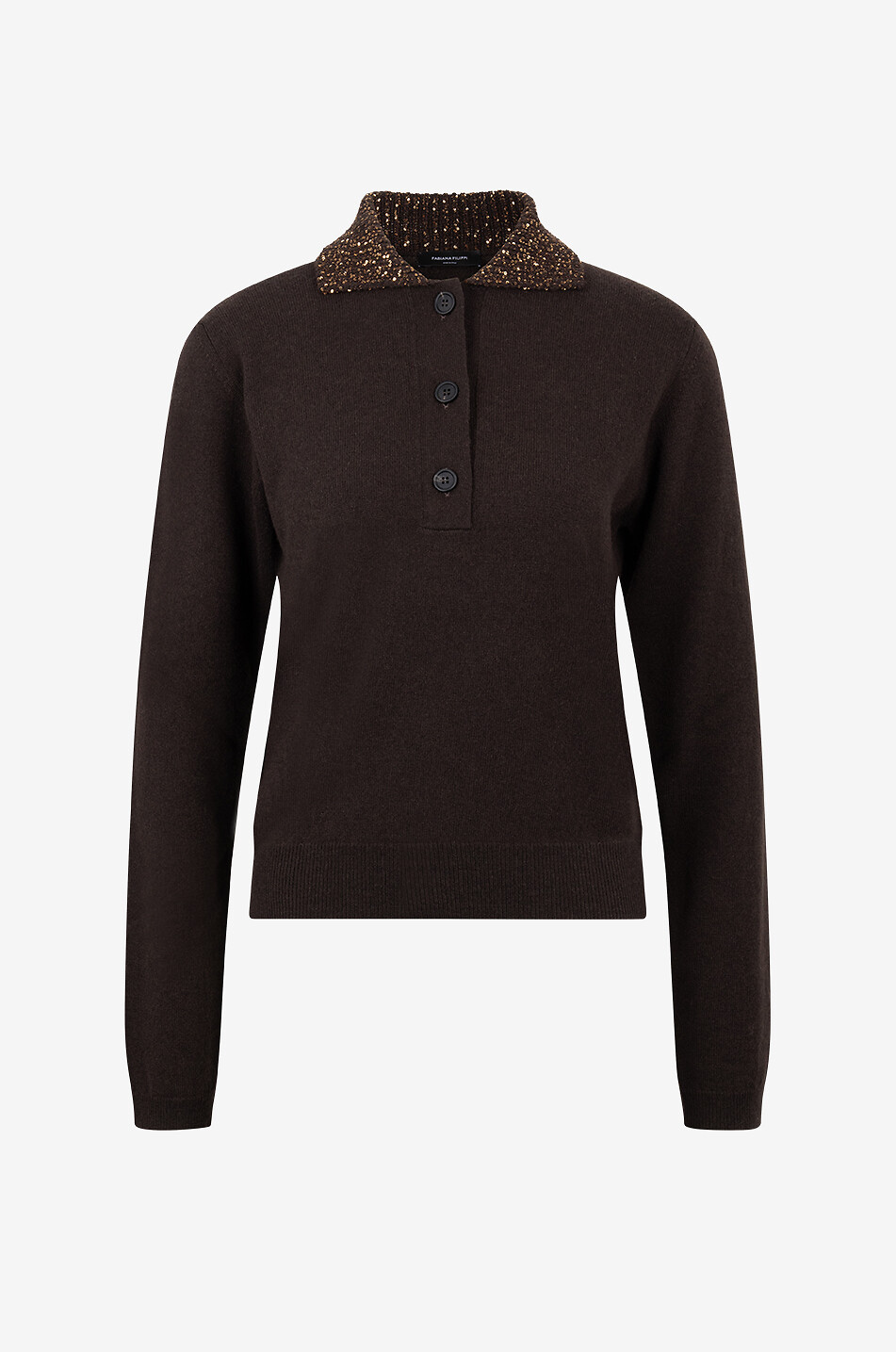 Wool blend polo jumper with sequinned collar