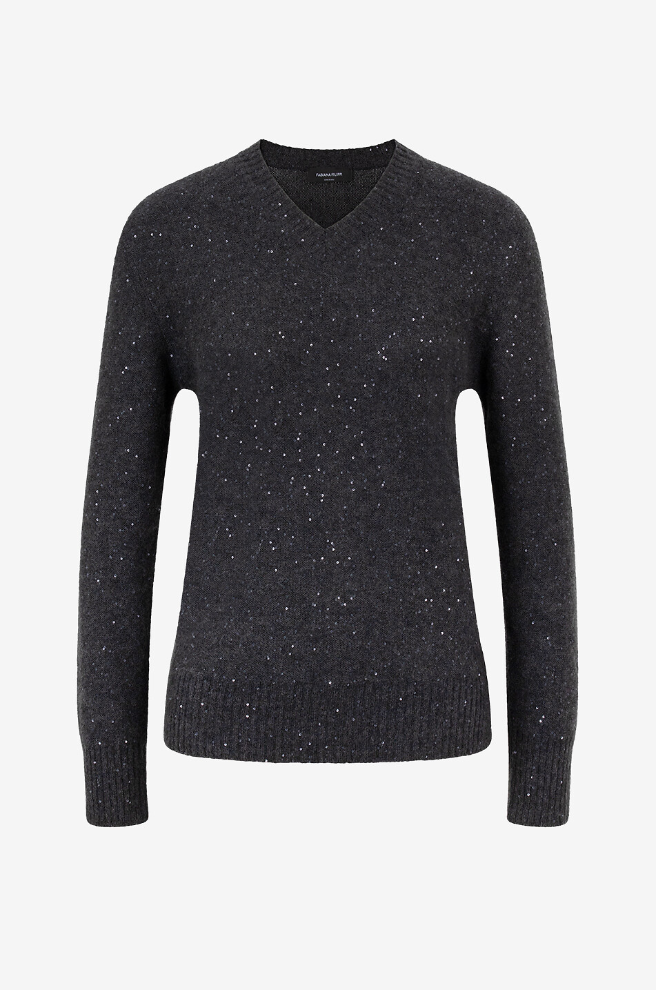 Moosstrick-Pullover aus Kaschmir und Alpaka mit V-Ausschnitt und Pailletten