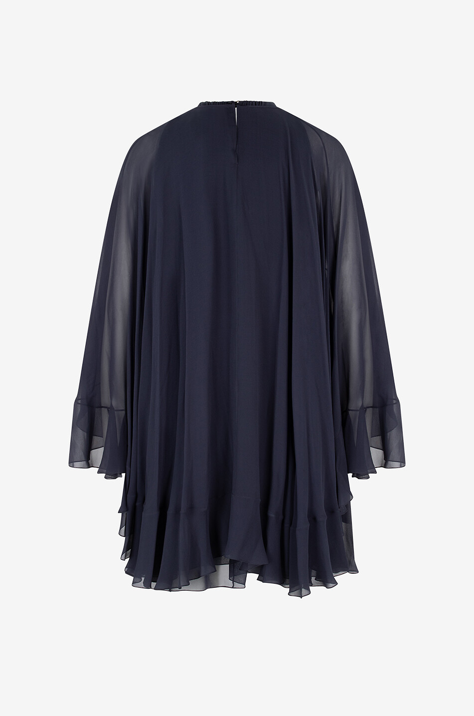 CHLOE Mini robe trapèze en georgette de soie à cape volantée Femme BLEU FONCE 2