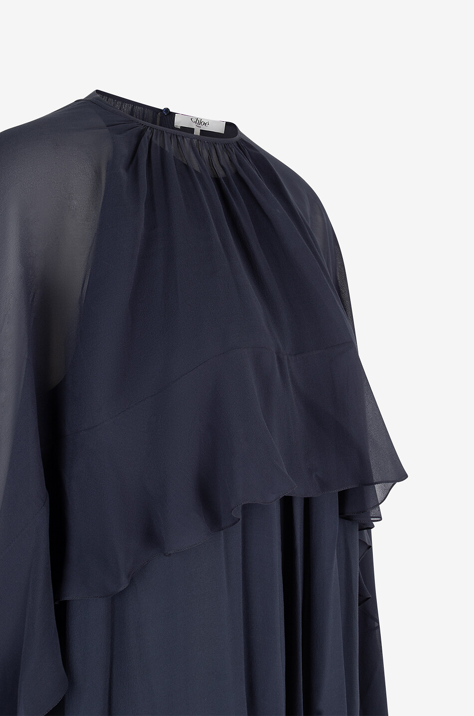 CHLOE Mini robe trapèze en georgette de soie à cape volantée Femme BLEU FONCE 3