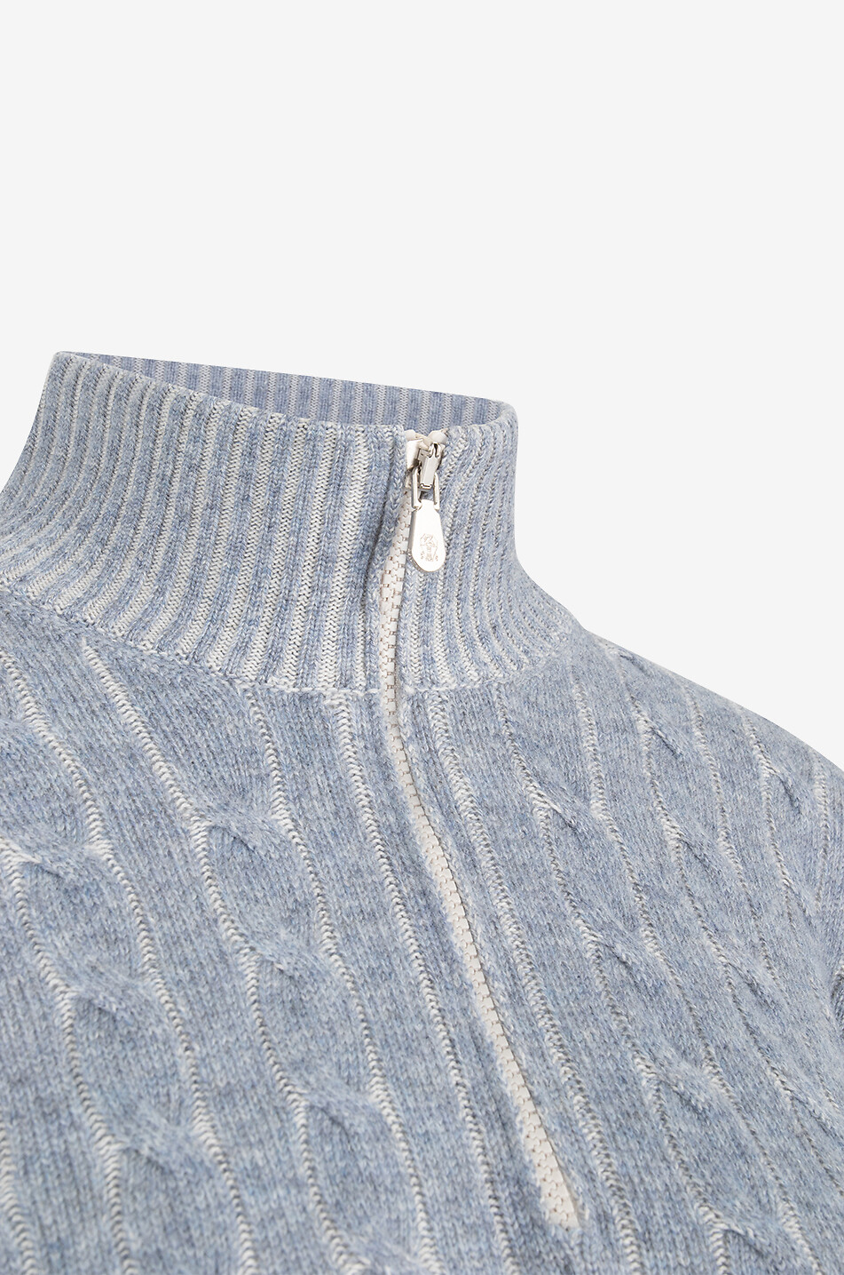 BRUNELLO CUCINELLI Pull torsadé en cachemire à col montant zippé Homme BLEU CLAIR 3