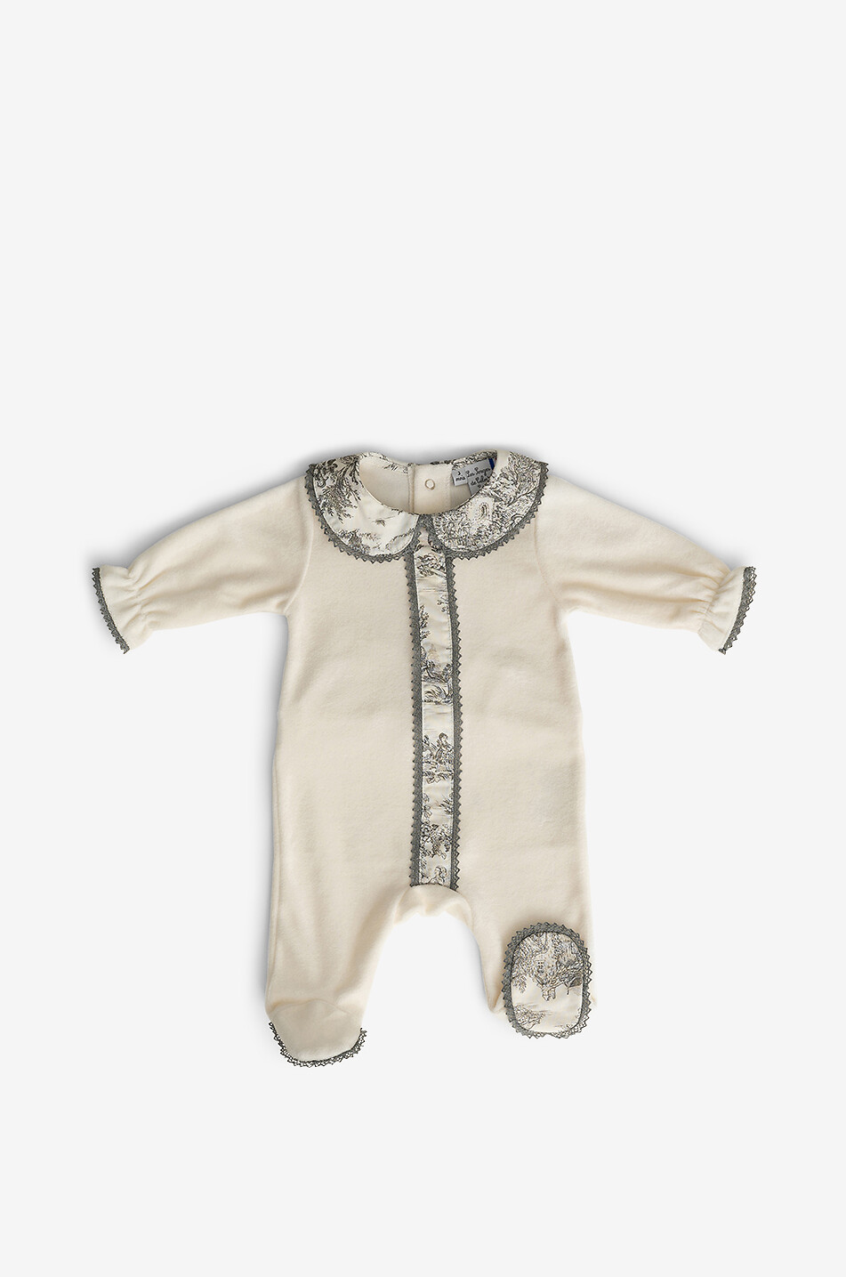 Céleste Gris velvet baby sleeping suit