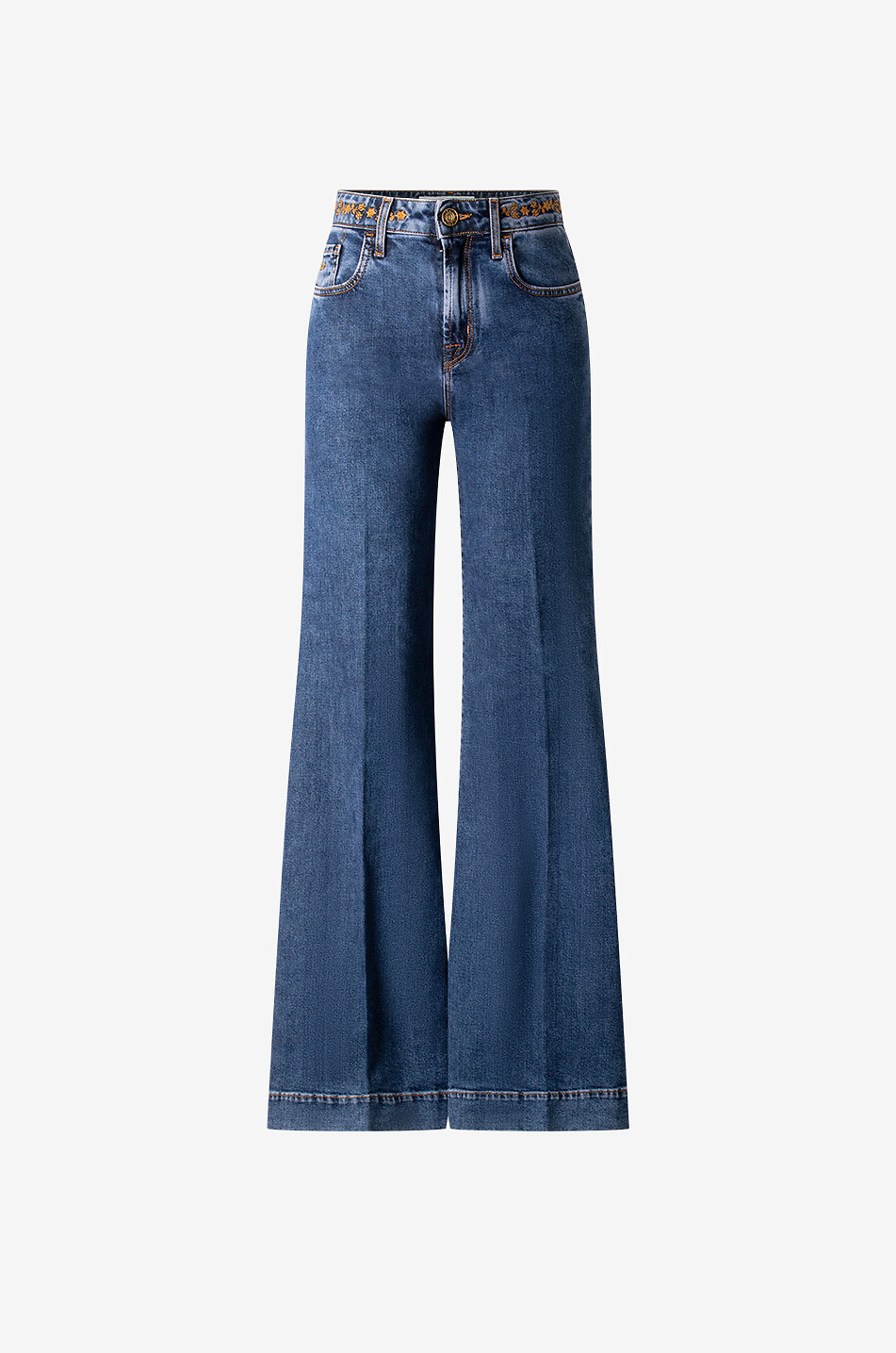 Jeans mit ausgestelltem Bein mit Blütenstickereien aus Baumwolle und Lyocell Jackie