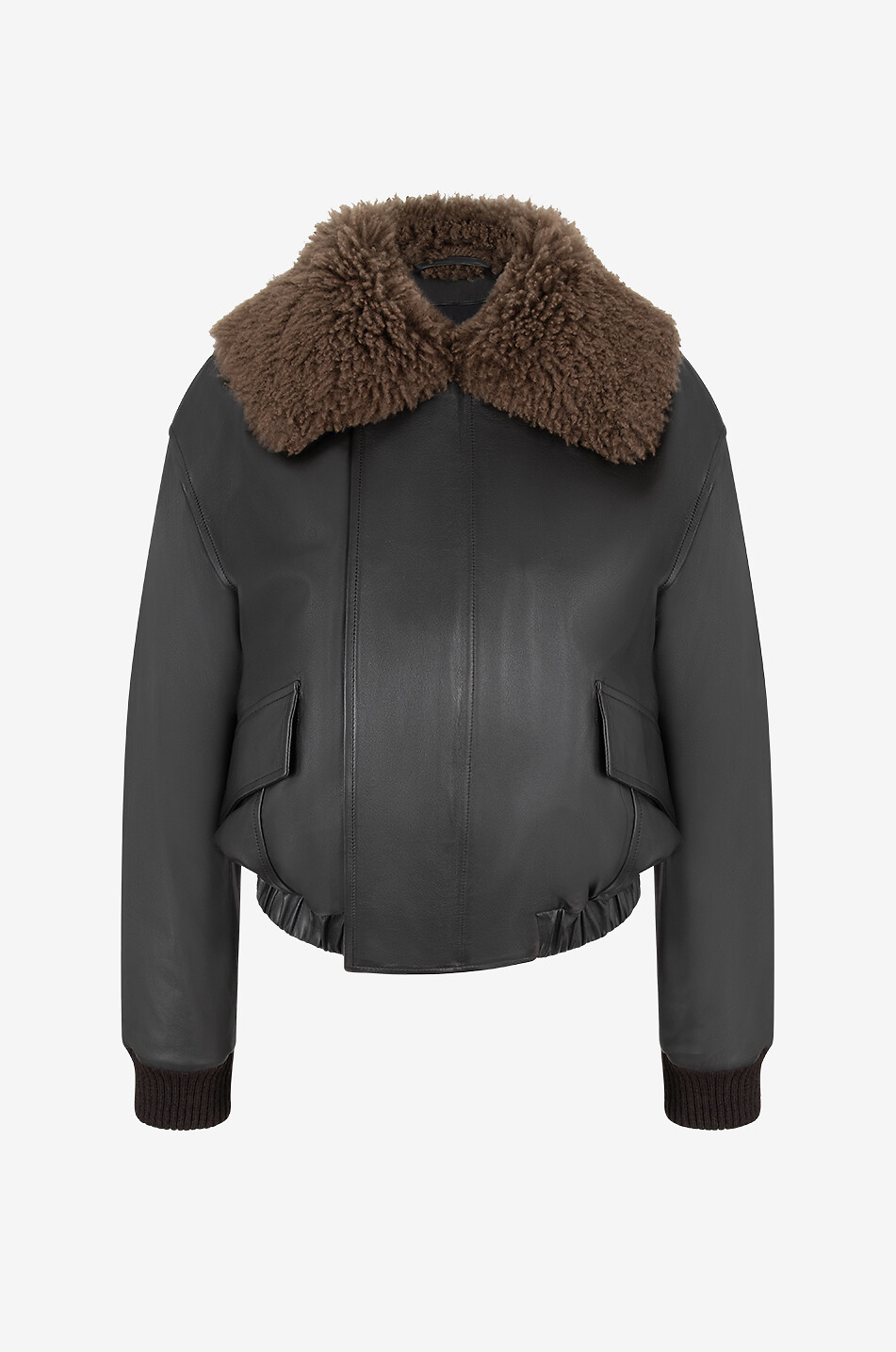 Leather bomber jacket with shearling collar