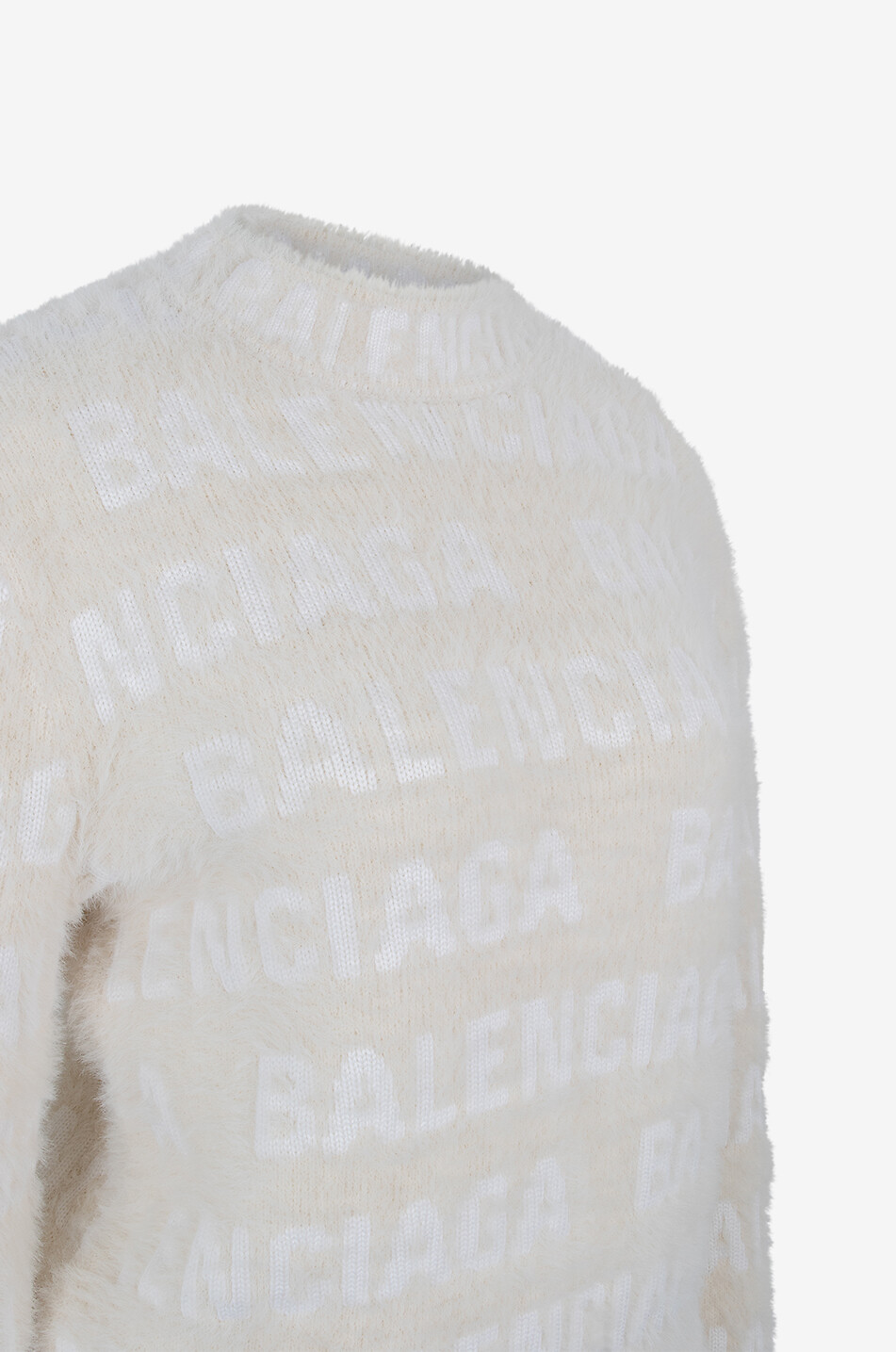 BALENCIAGA Schmaler Rundhalspullover Furry Balenciaga Horizontal Allover Damen CREMEFARBEN 3