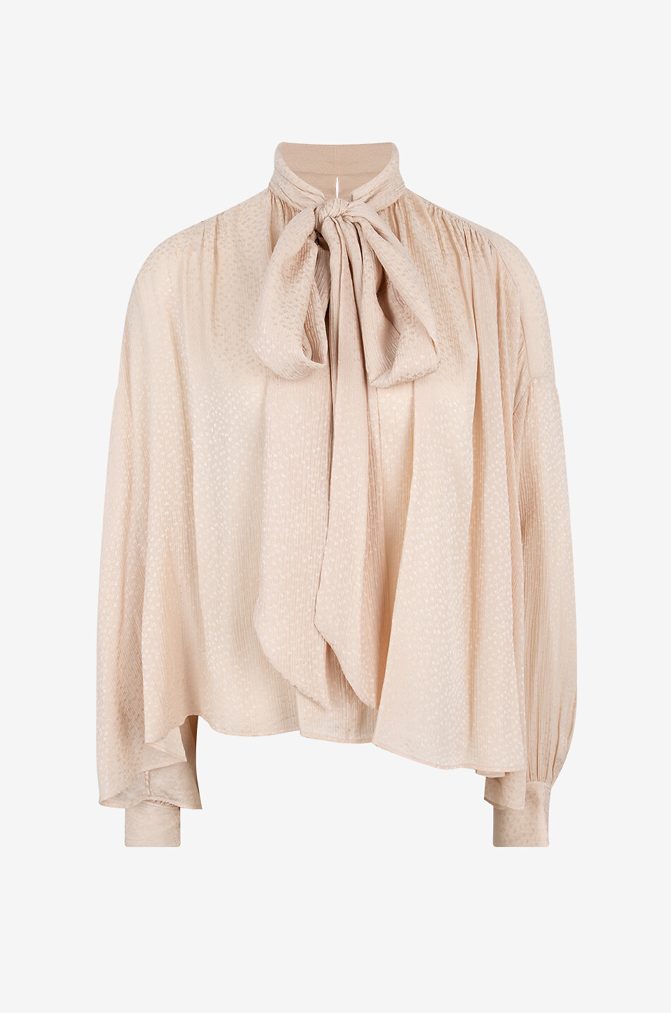 Floral silk jacquard blouse with necktie