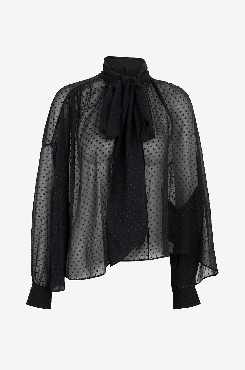 CHLOE Blouse à lavallière en georgette de soie à plumetis Femme NOIR 1