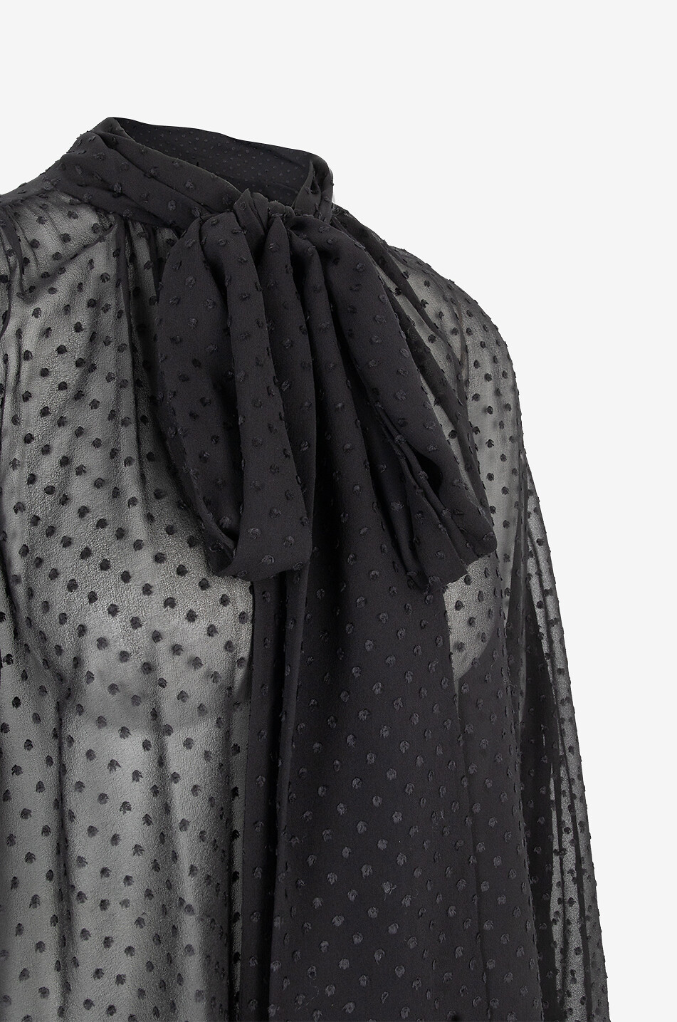 CHLOE Blouse à lavallière en georgette de soie à plumetis Femme NOIR 3