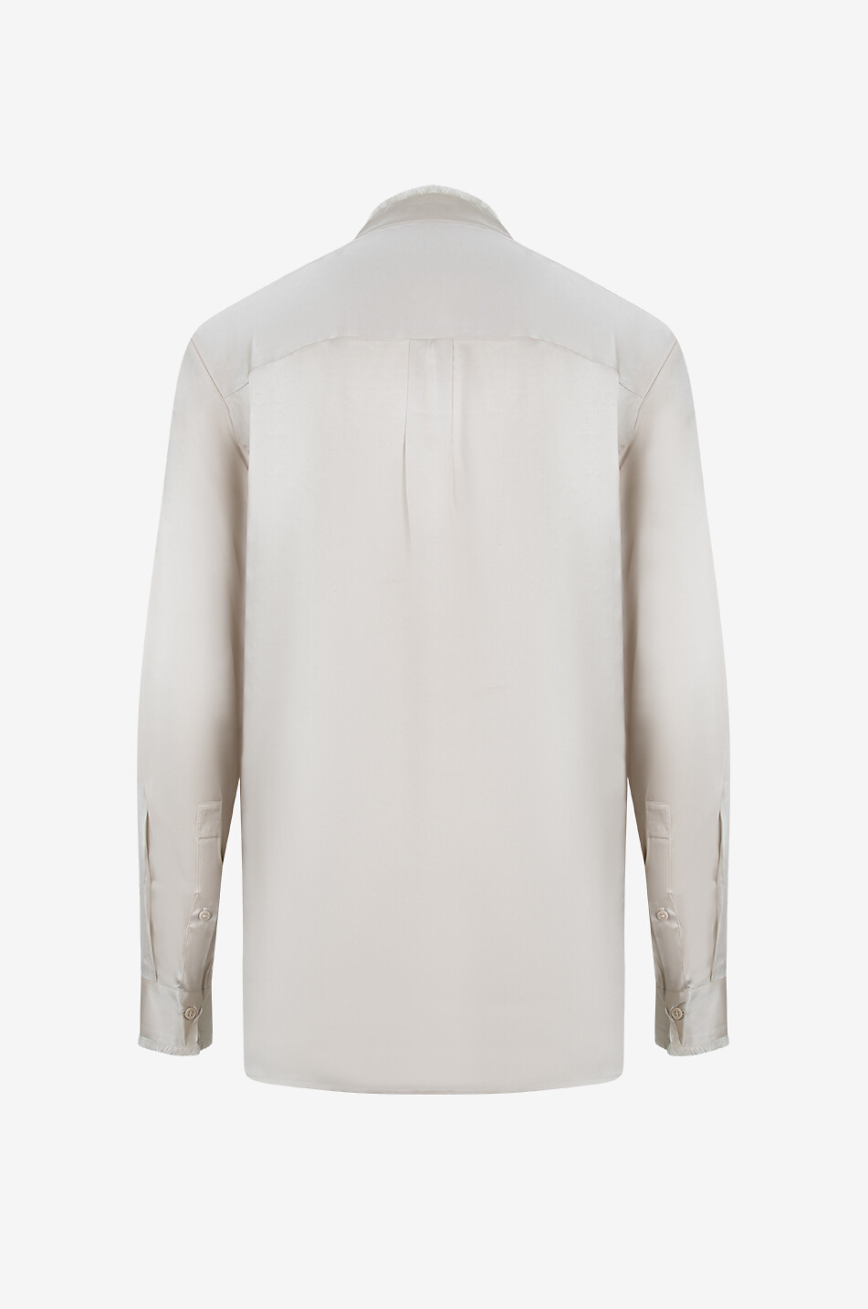 Silk long-sleeved blouse with frayed stand-up collar