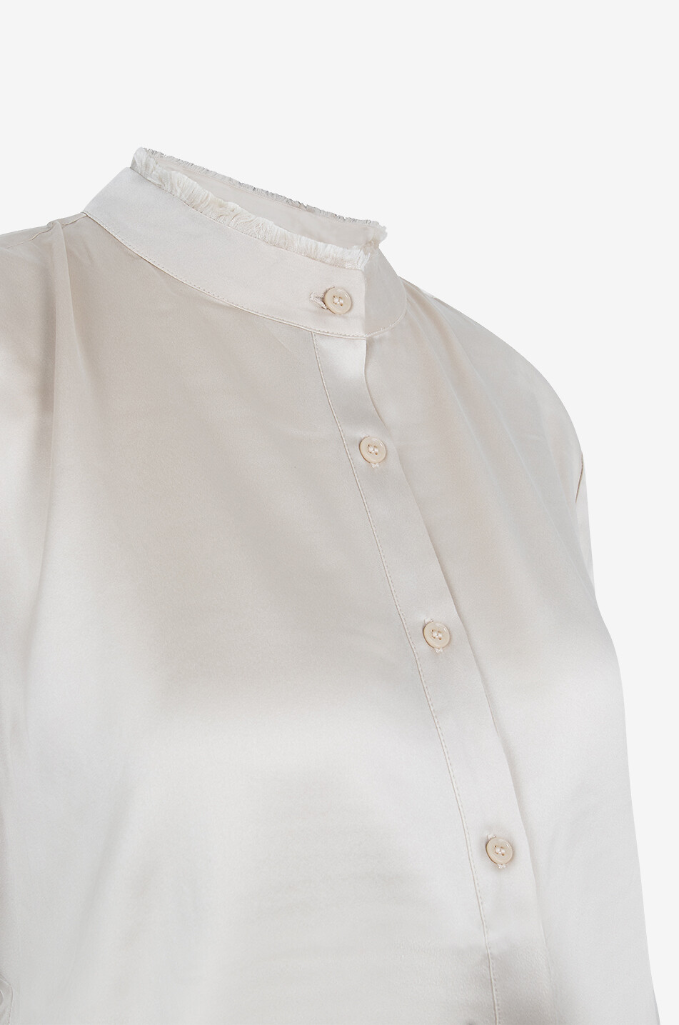 HERZENS Blouse à manches longues et col montant effiloché en soie Femme BEIGE 3