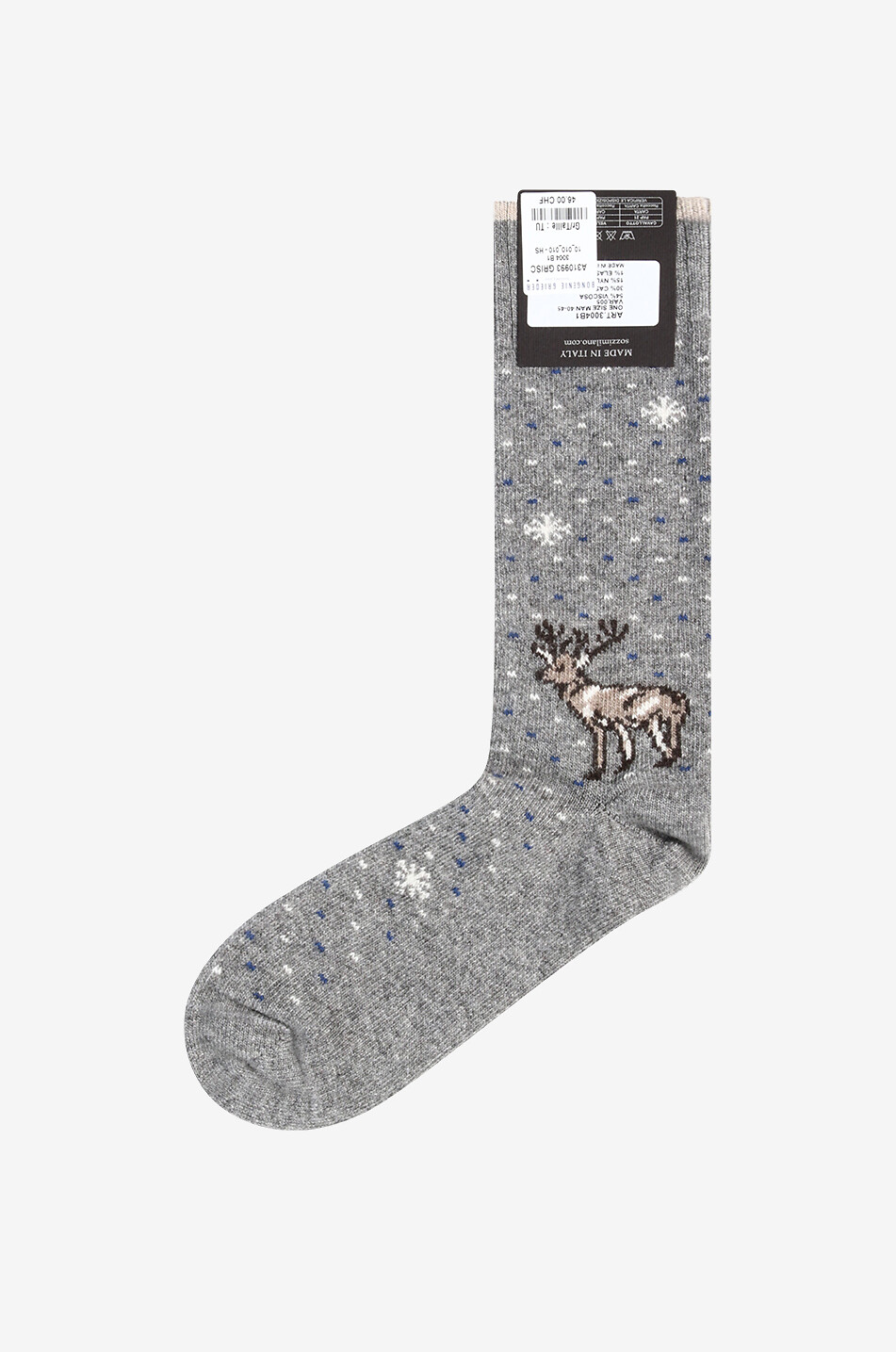 SOZZI MILANO Reindeer patterned cashmere long socks Men LIGHT GREY 1