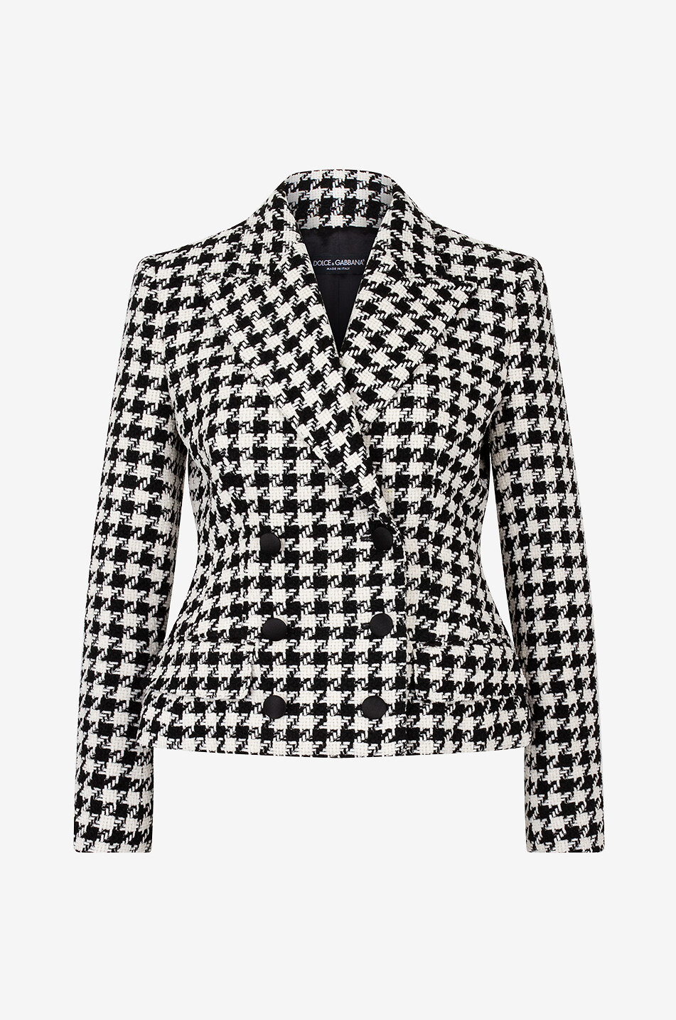 Macro houndstooth check cinched double-breasted blazer