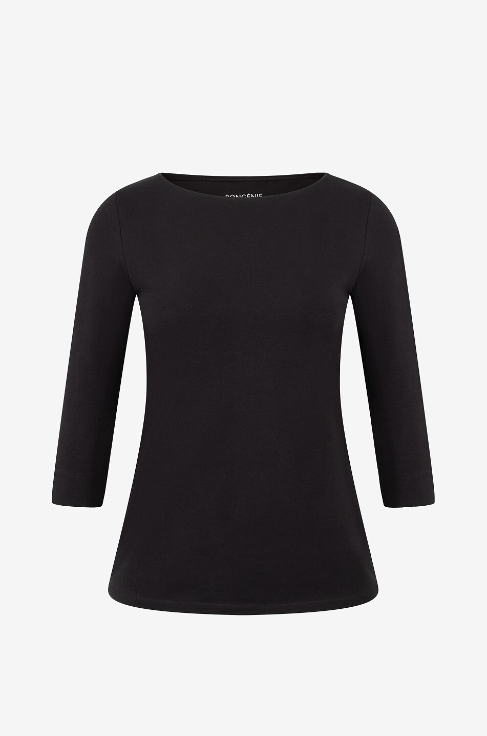 BONGENIE T-Shirt mit U-Boot-Ausschnitt und Dreiviertel-Ärmeln Damen SCHWARZ 1