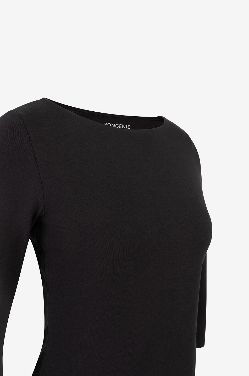 BONGENIE T-Shirt mit U-Boot-Ausschnitt und Dreiviertel-Ärmeln Damen SCHWARZ 3