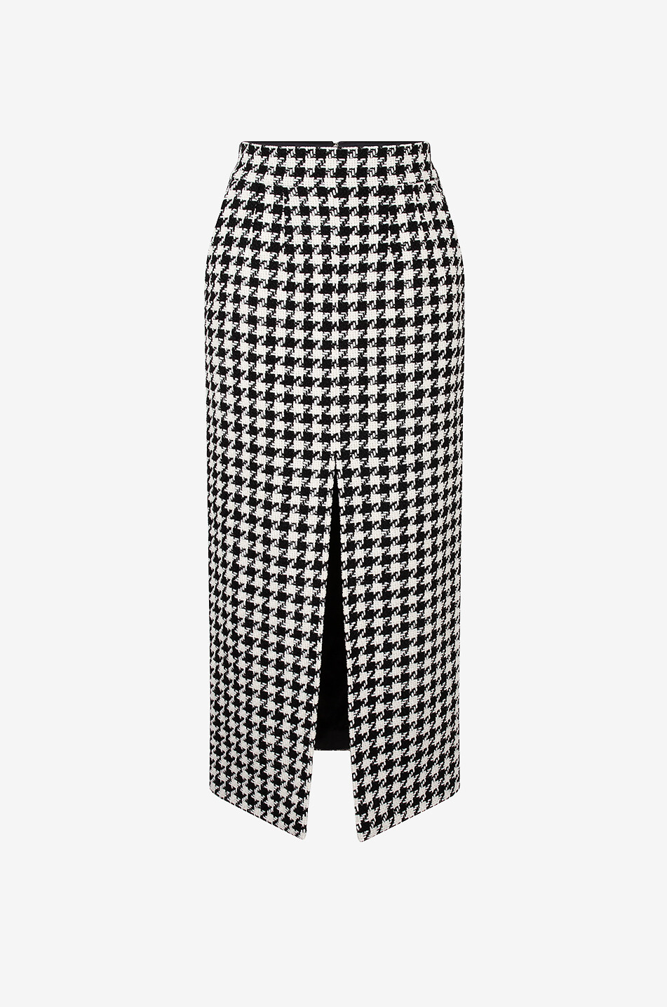 Langer schmaler geschlitzter Wollrock mit Makro-Hahnentritt