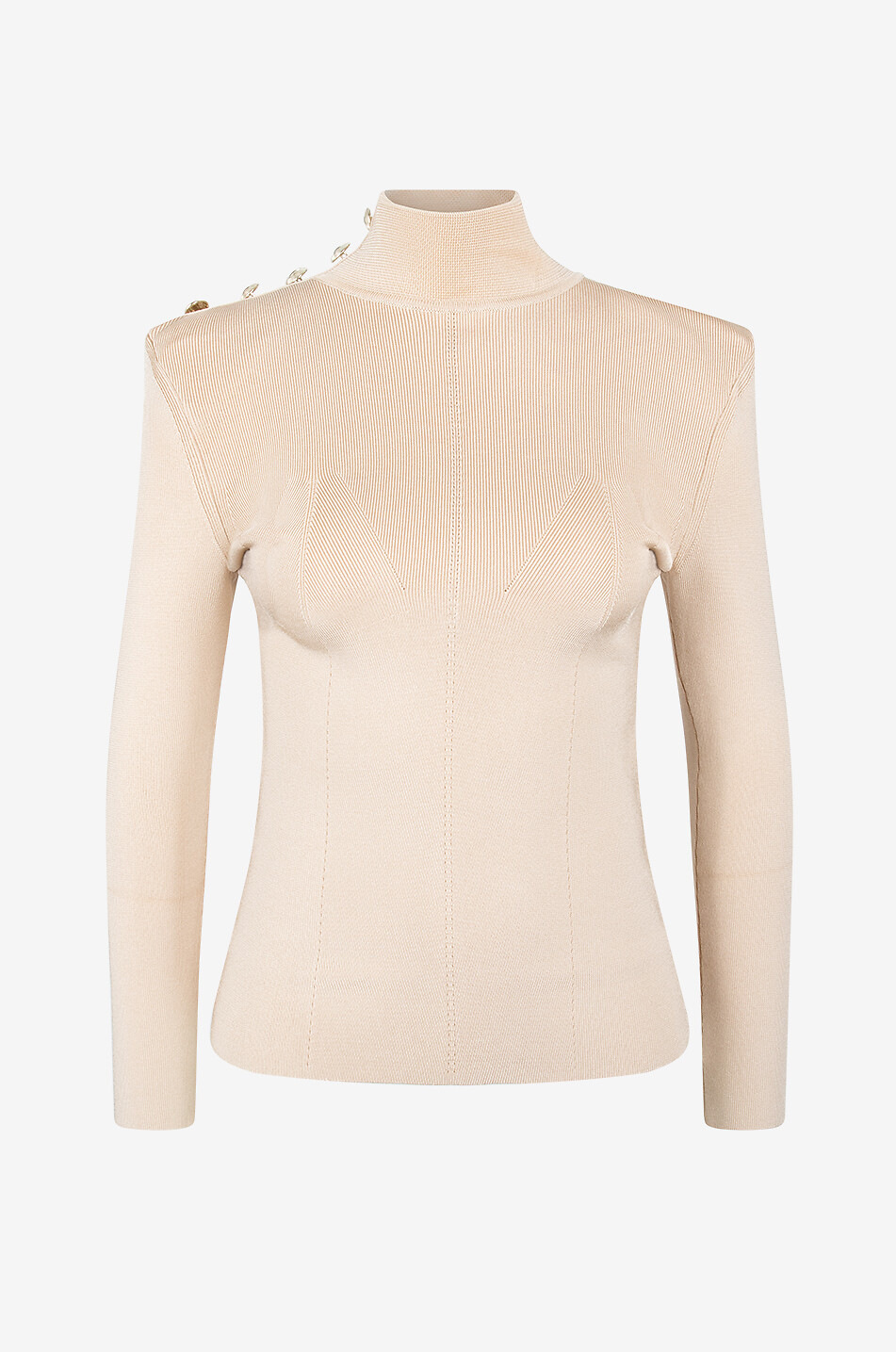 Sheath jumper with stand-up collar and buttons