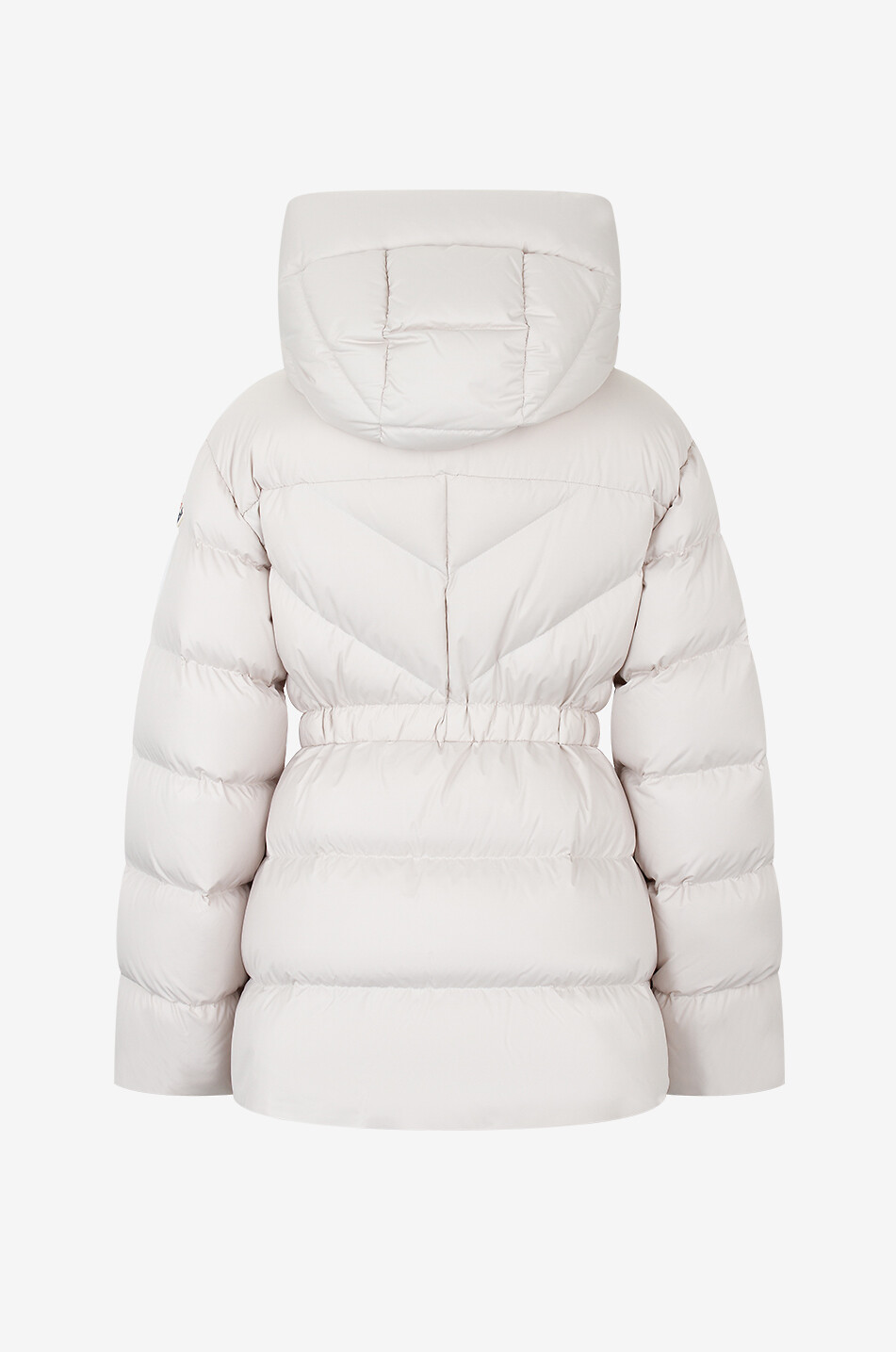 MONCLER Kurze taillierte Daunenjacke mit Gürtel Brosse Damen WEISS 2
