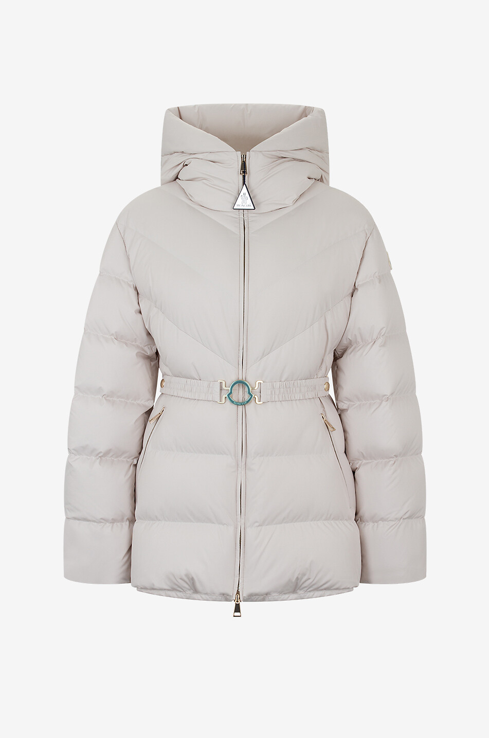 Kurze taillierte Daunenjacke mit Gürtel Brosse