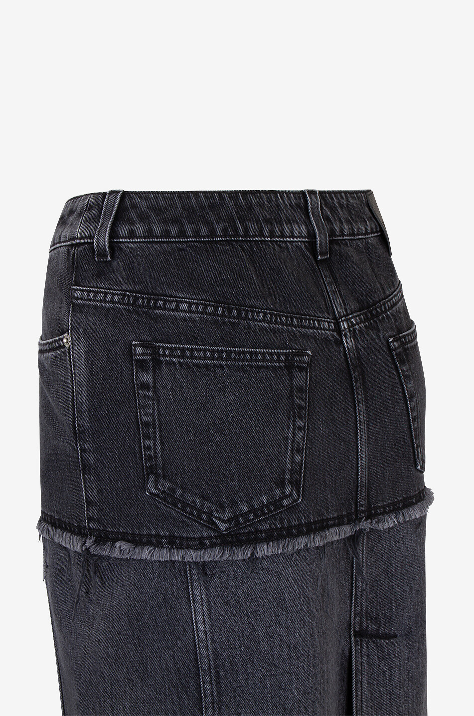 Bicolour straight denim midi skirt