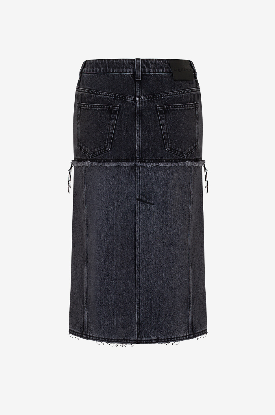 Bicolour straight denim midi skirt