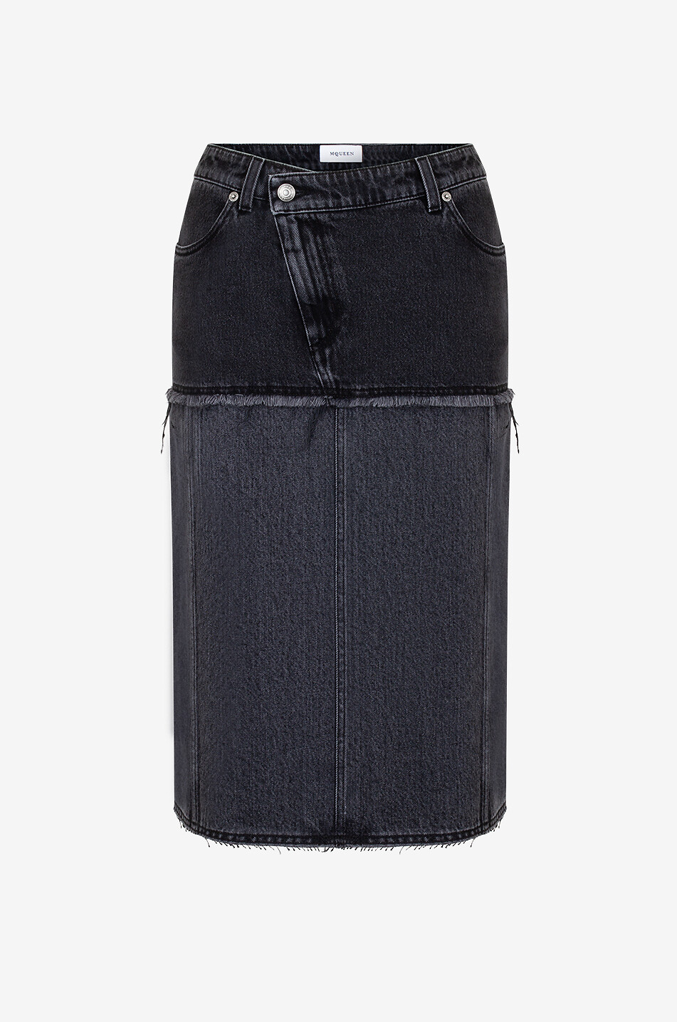 Bicolour straight denim midi skirt