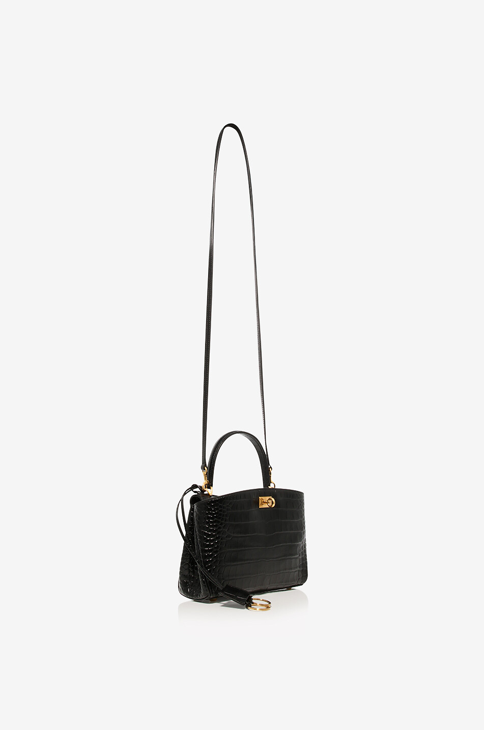 BALENCIAGA Rodeo Mini croc embossed leather handbag Women BLACK 5