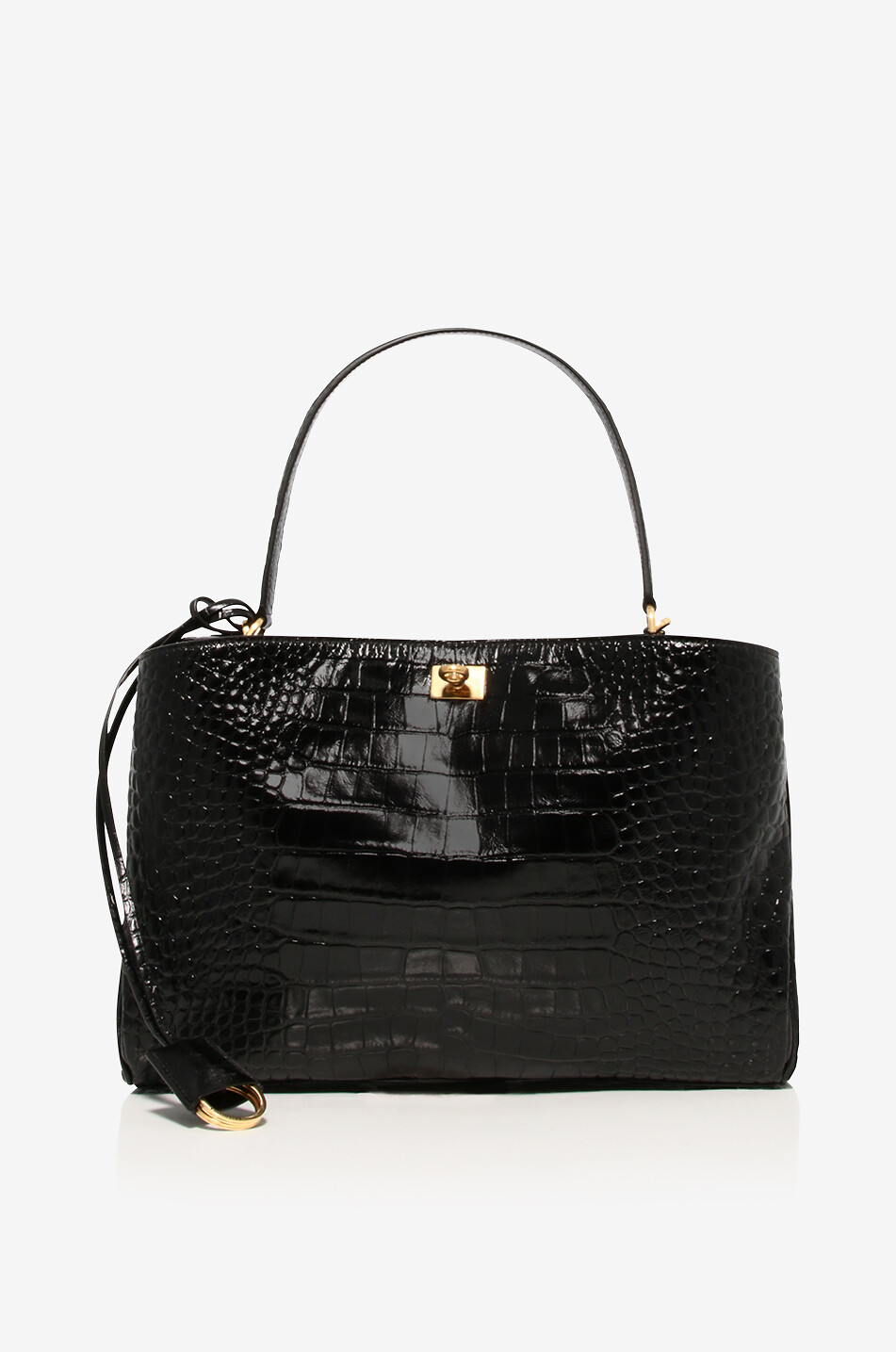 BALENCIAGA Rodeo Medium croc embossed leather shoulder bag Women BLACK 1
