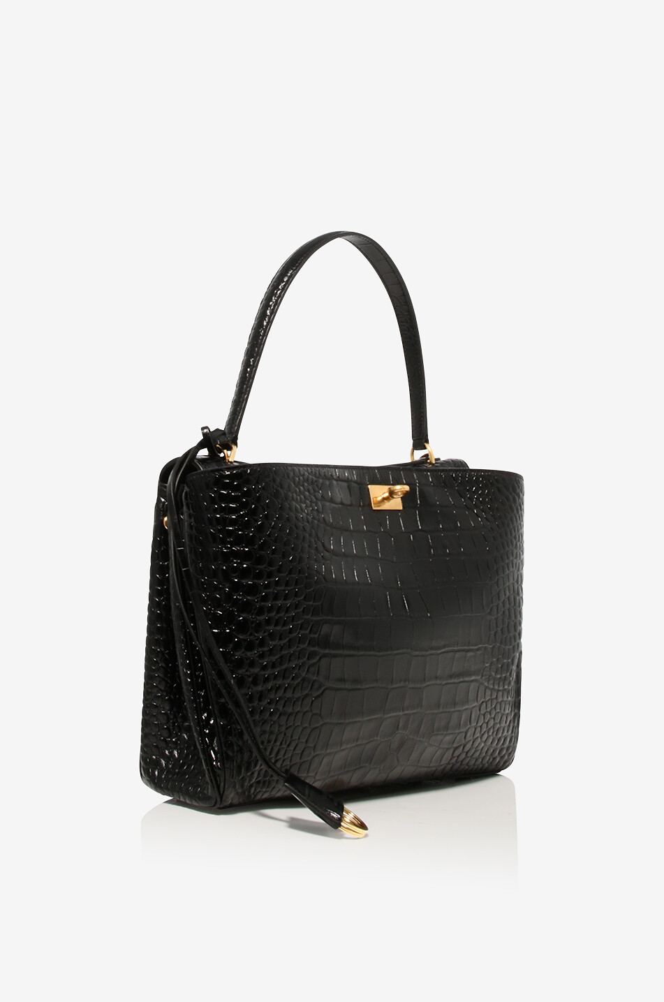 BALENCIAGA Rodeo Medium croc embossed leather shoulder bag Women BLACK 2