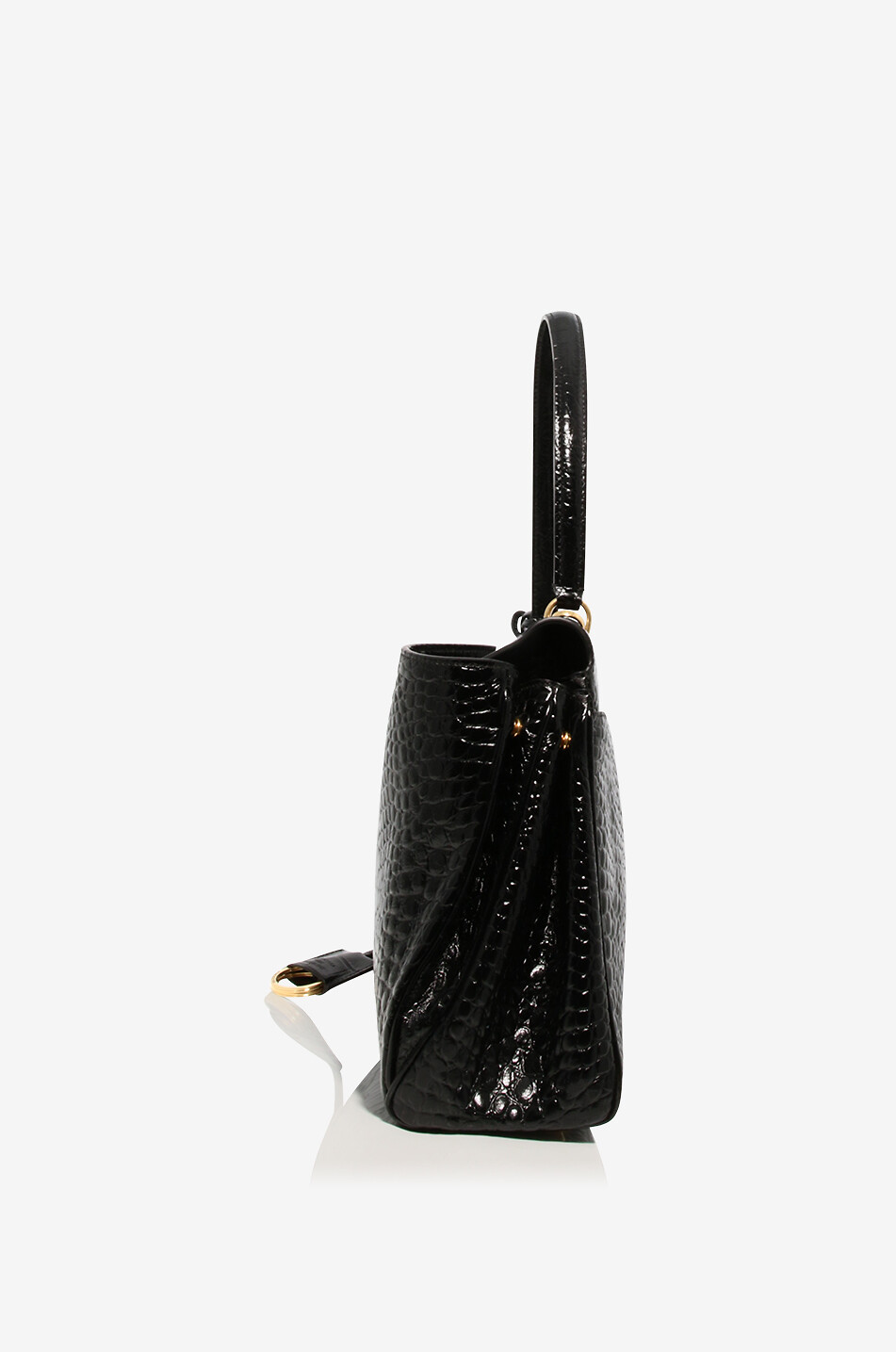 BALENCIAGA Rodeo Medium croc embossed leather shoulder bag Women BLACK 4