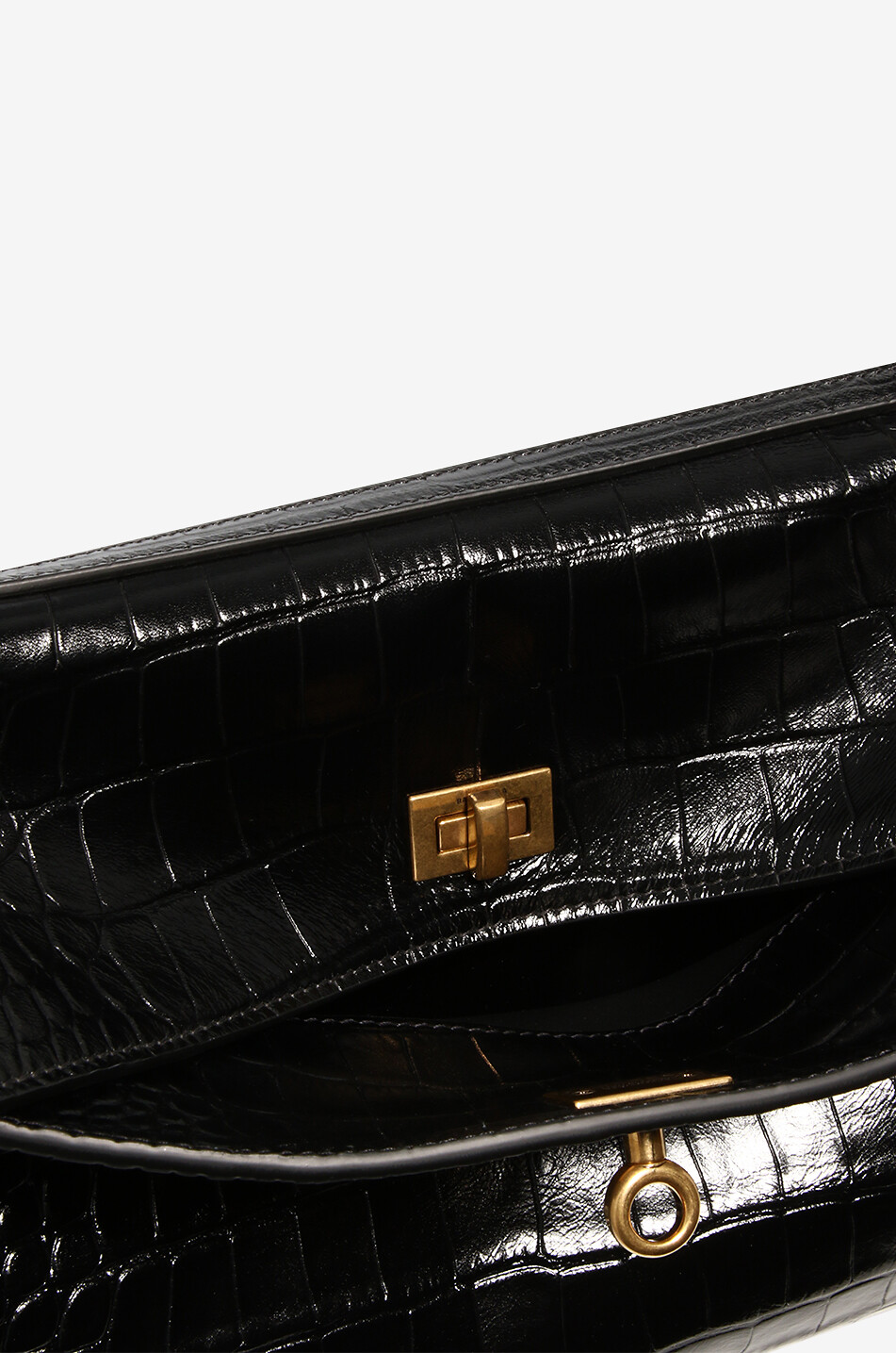 BALENCIAGA Rodeo Medium croc embossed leather shoulder bag Women BLACK 6