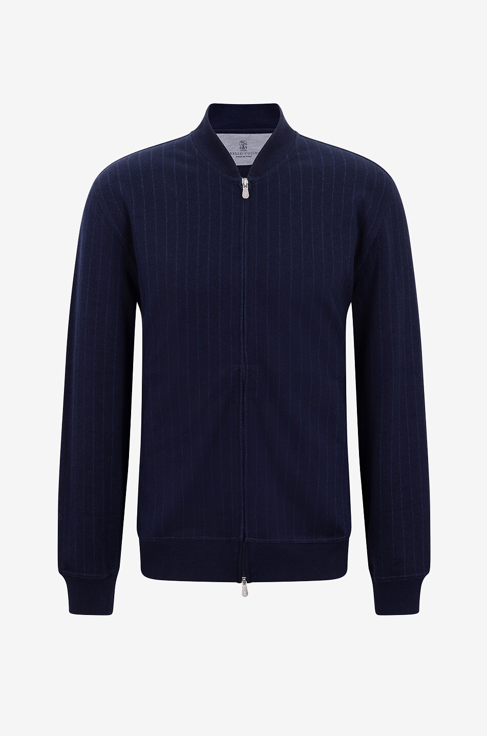 BRUNELLO CUCINELLI Sweat-shirt zippé en molleton double de coton et cachemire milleraie Homme BLEU FONCE 1