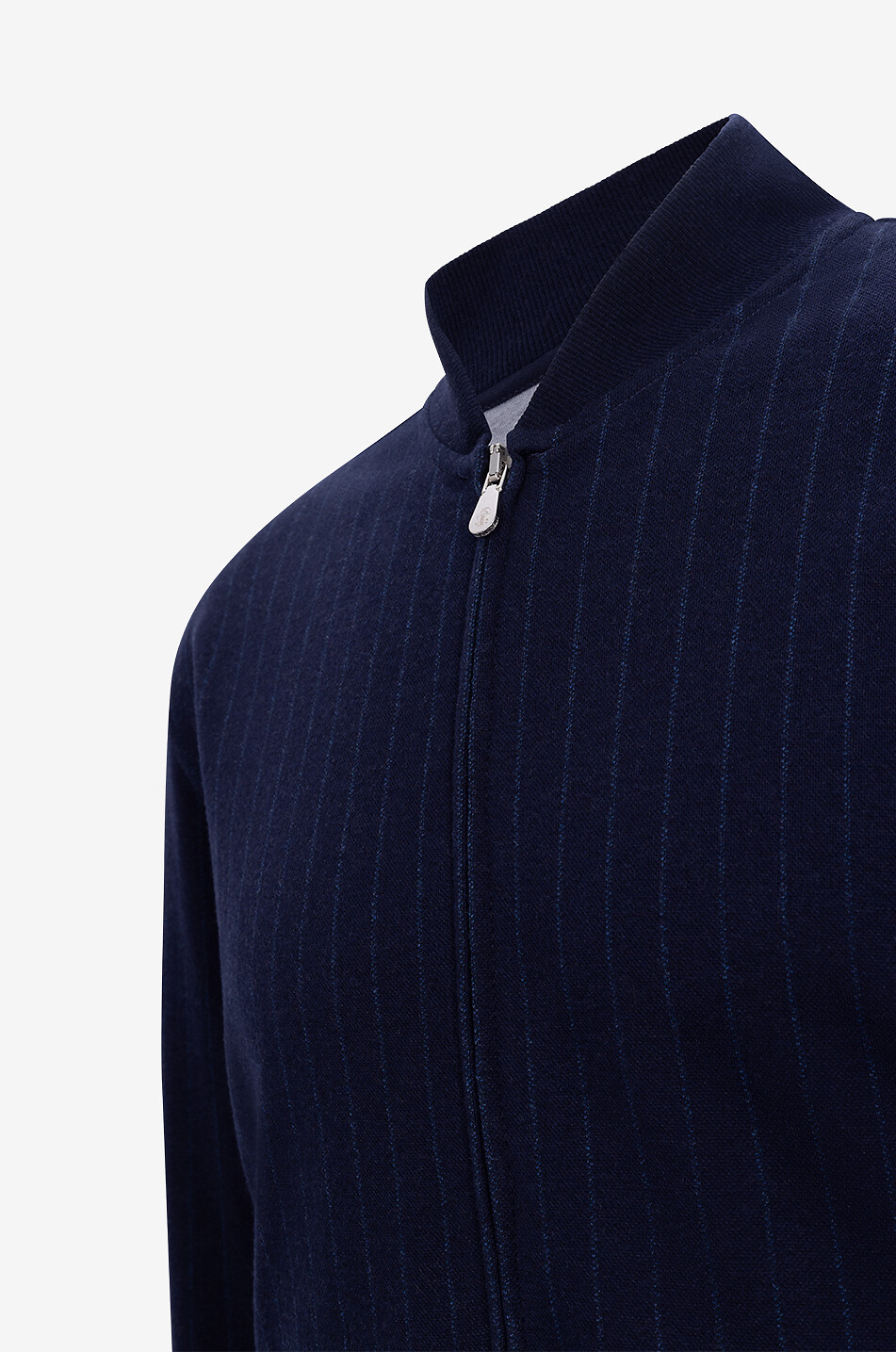 BRUNELLO CUCINELLI Sweat-shirt zippé en molleton double de coton et cachemire milleraie Homme BLEU FONCE 3