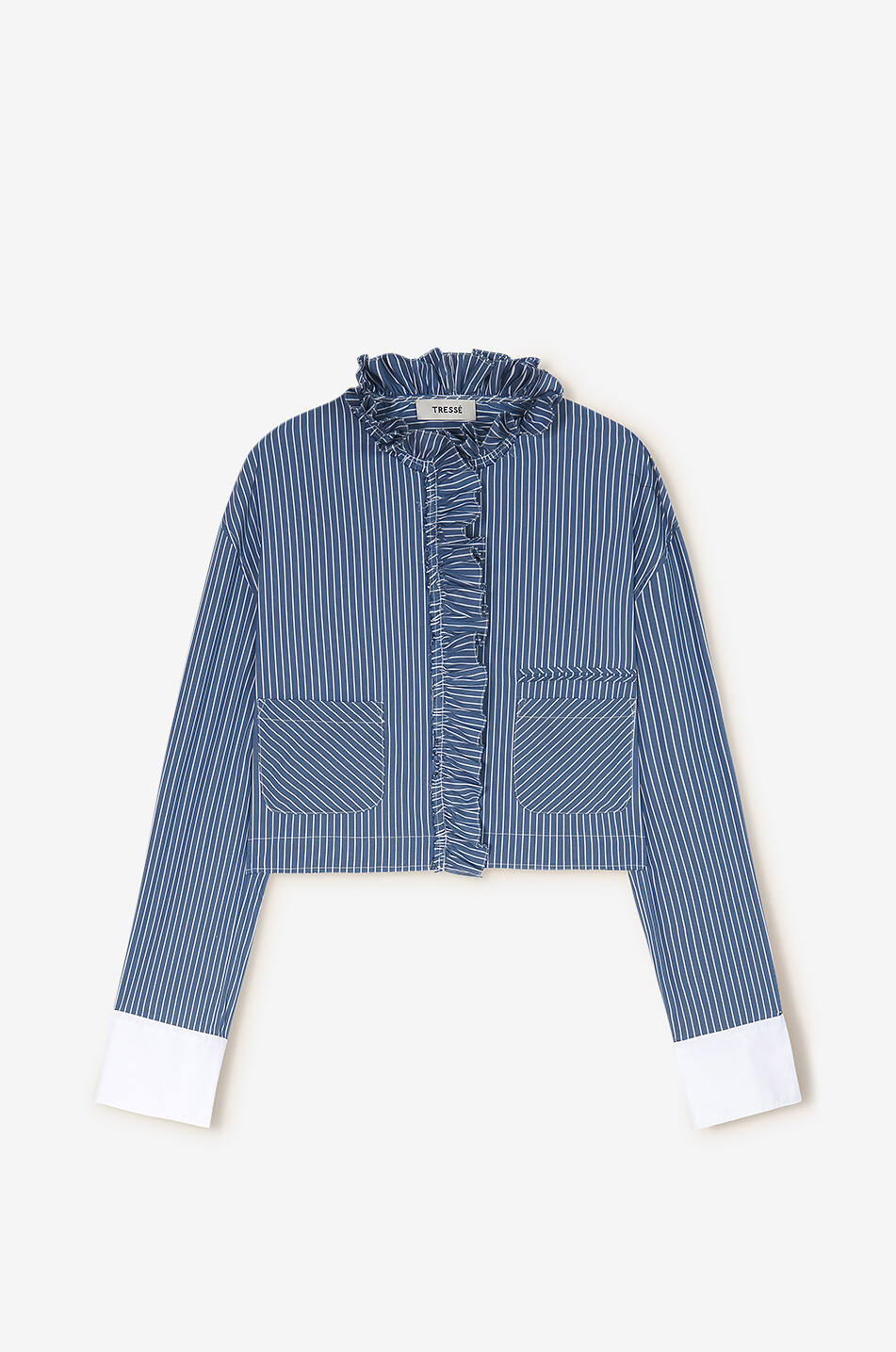 TRESSE PARIS Verkürztes gestreiftes Hemd mit Rüschen Collins Damen BLAU 1