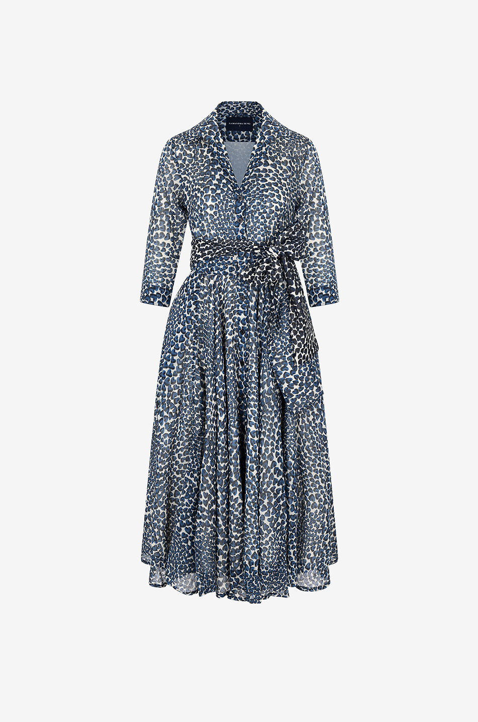 Aster Heart Wave wool gauze flared midi shirt dress