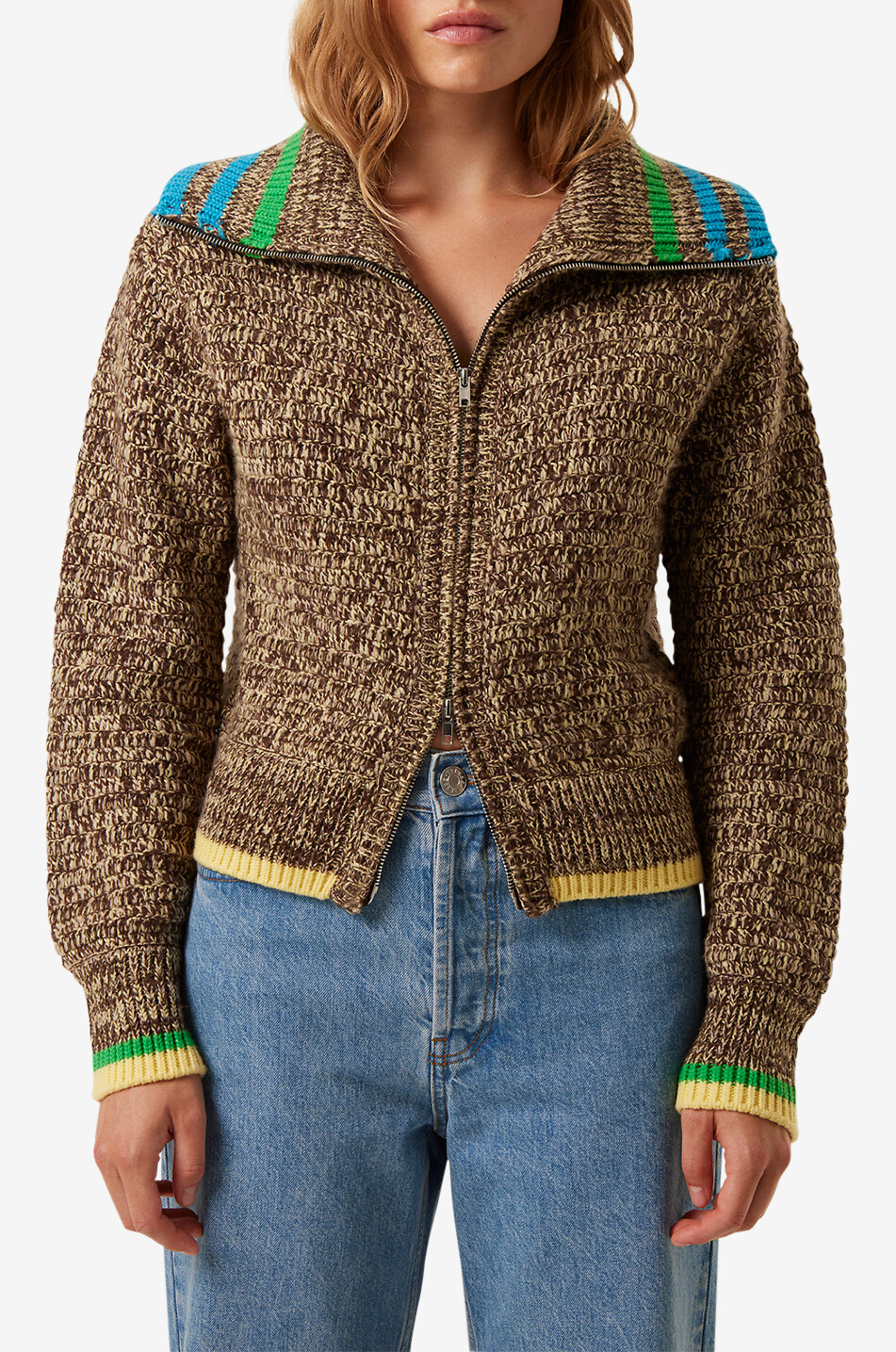 TRESSE PARIS Melierter Cardigan mit gestreiftem Oversize-Kragen Mabba Damen BUNT 2