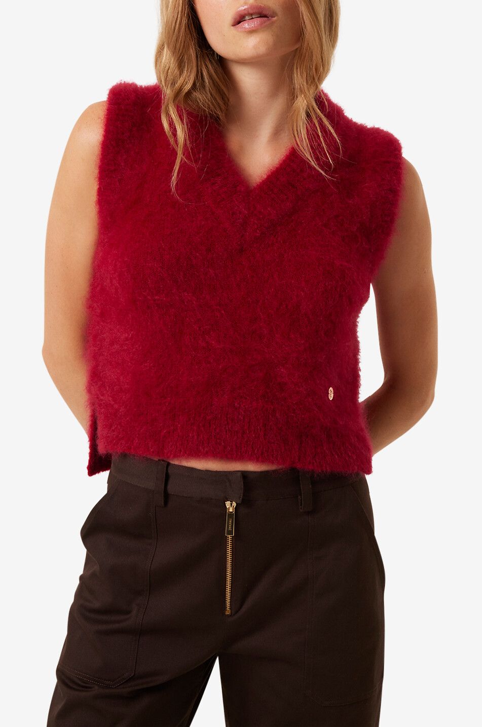 TRESSE PARIS Mijo cropped sleeveless mohair jumper Women RED 2