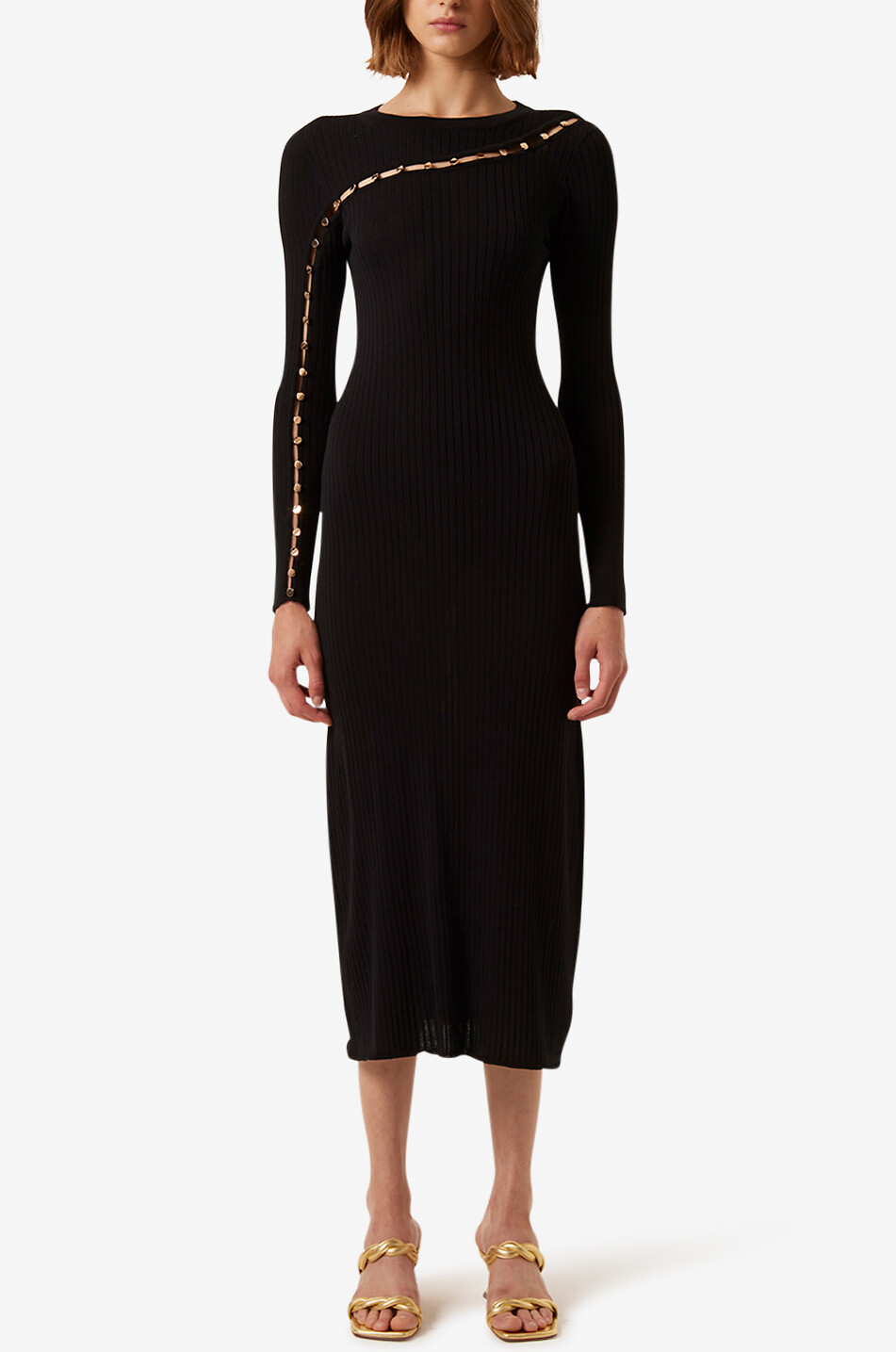 TRESSE PARIS Robe midi en maille à découpe Rida Femme NOIR 2